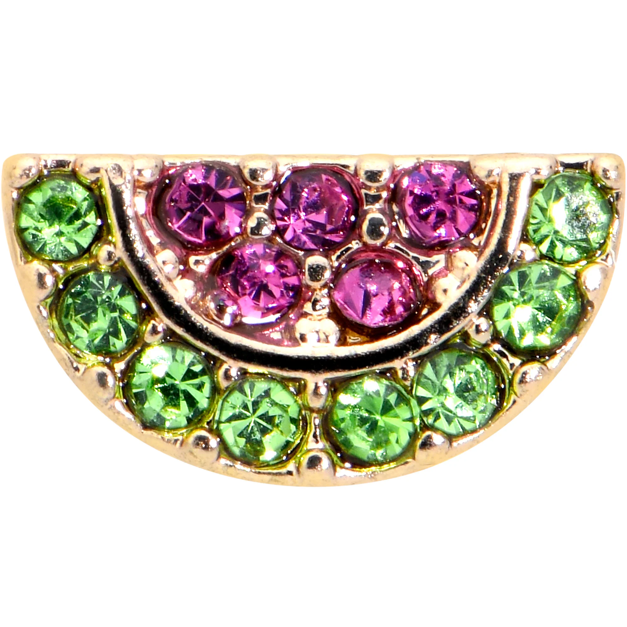 16G 5/16 Pink Green Gem Gold Tone Watermelon Labret Monroe Tragus - Image 2