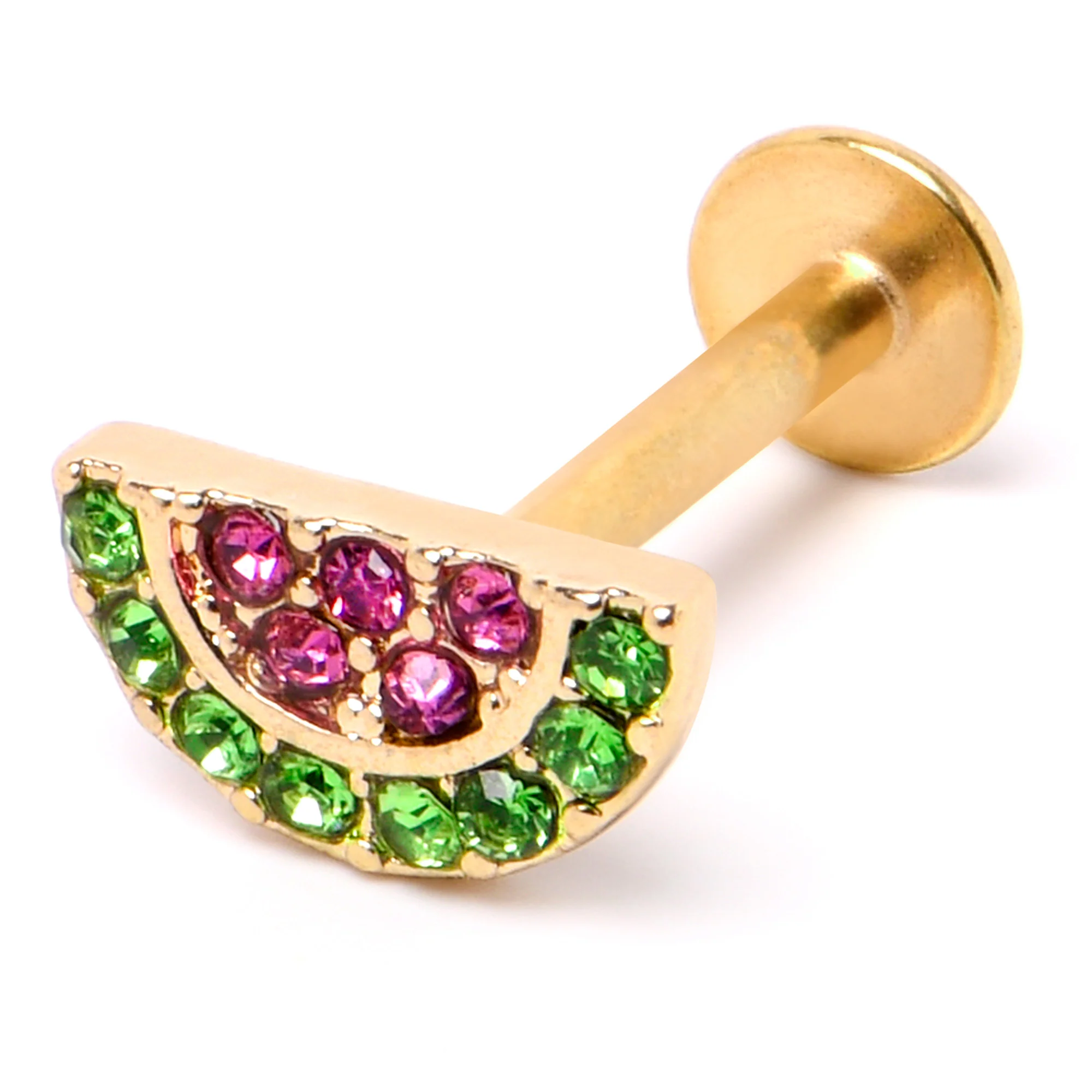 16G 5/16 Pink Green Gem Gold Tone Watermelon Labret Monroe Tragus - Image 5