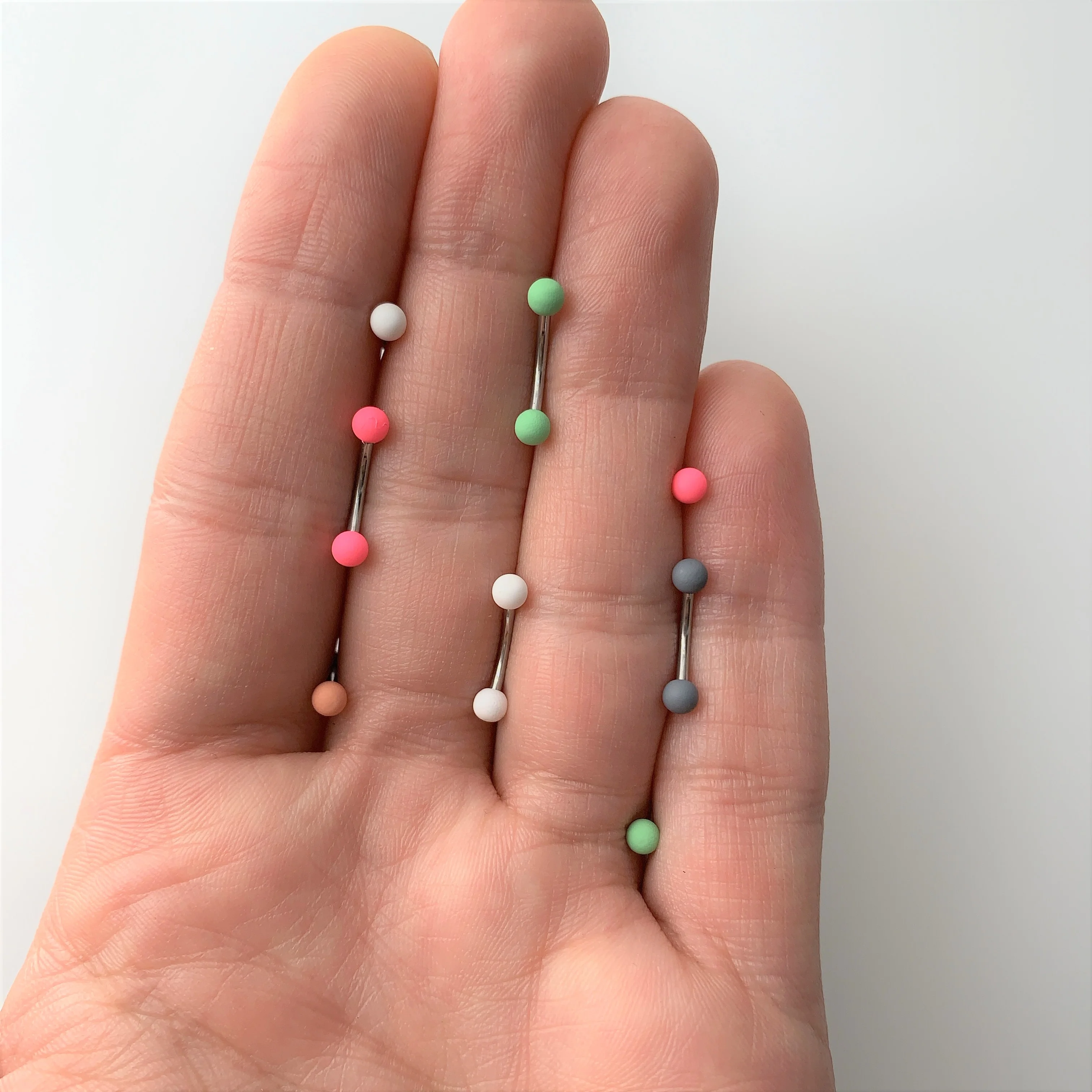 16G 5/16 Pink Green Matte Curved Eyebrow Ring Set of 4 - Image 2
