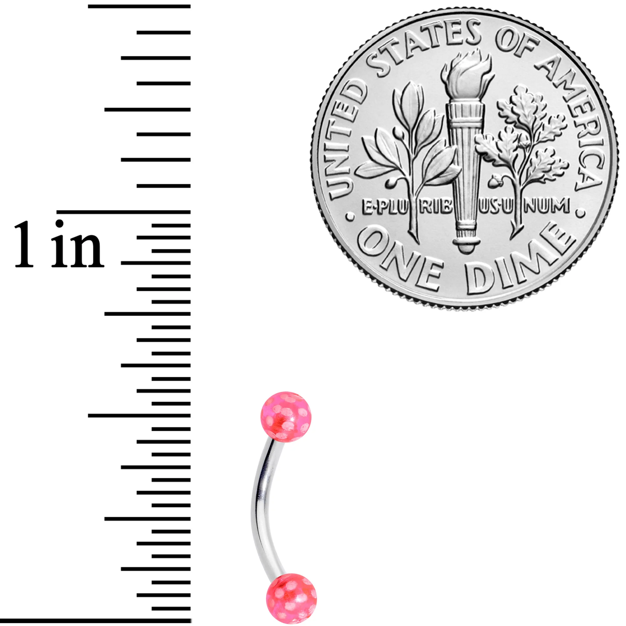 16G 5/16 Pink Polka Dot UV Reactive Acrylic Ball Curved Barbell - Image 6