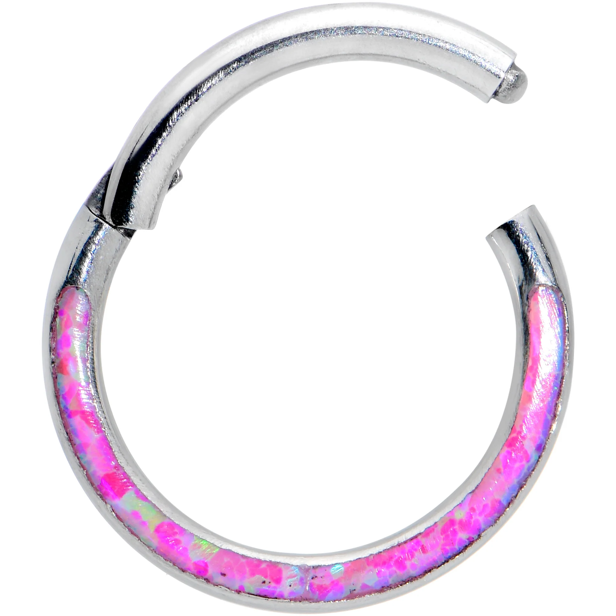 16G 5/16 Pink Synthetic Opal Bottom Curve Hinged Segment Ring - Image 2