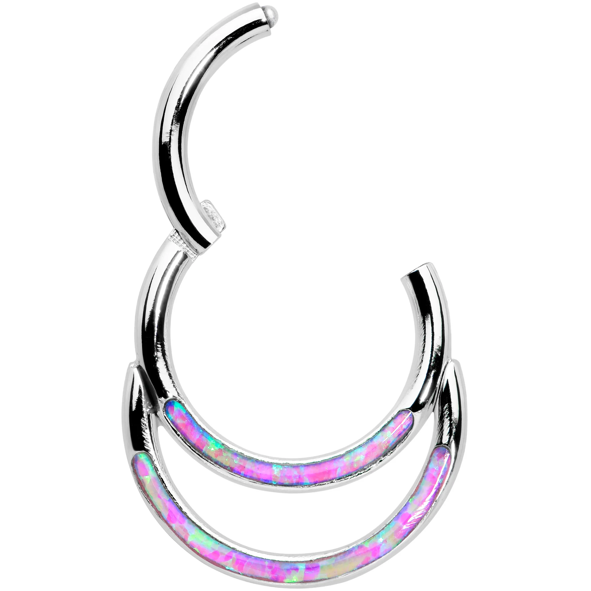 16G 5/16 Pink Synthetic Opal Double Row Hinged Segment Ring - Image 2