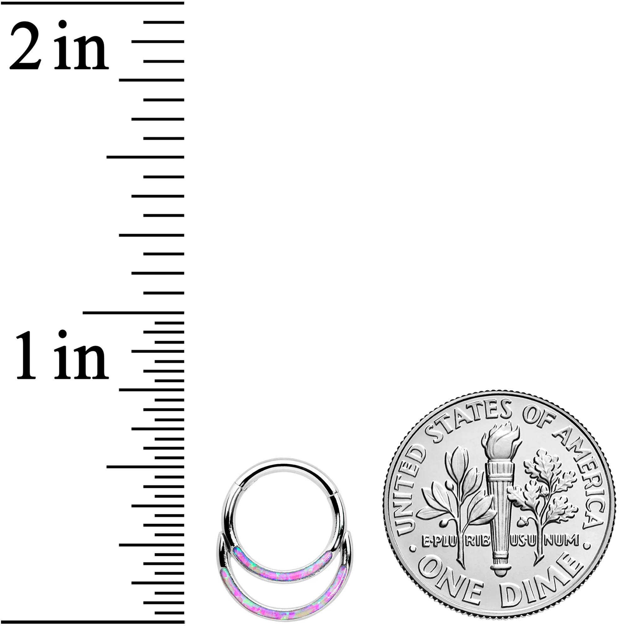 16G 5/16 Pink Synthetic Opal Double Row Hinged Segment Ring - Image 3