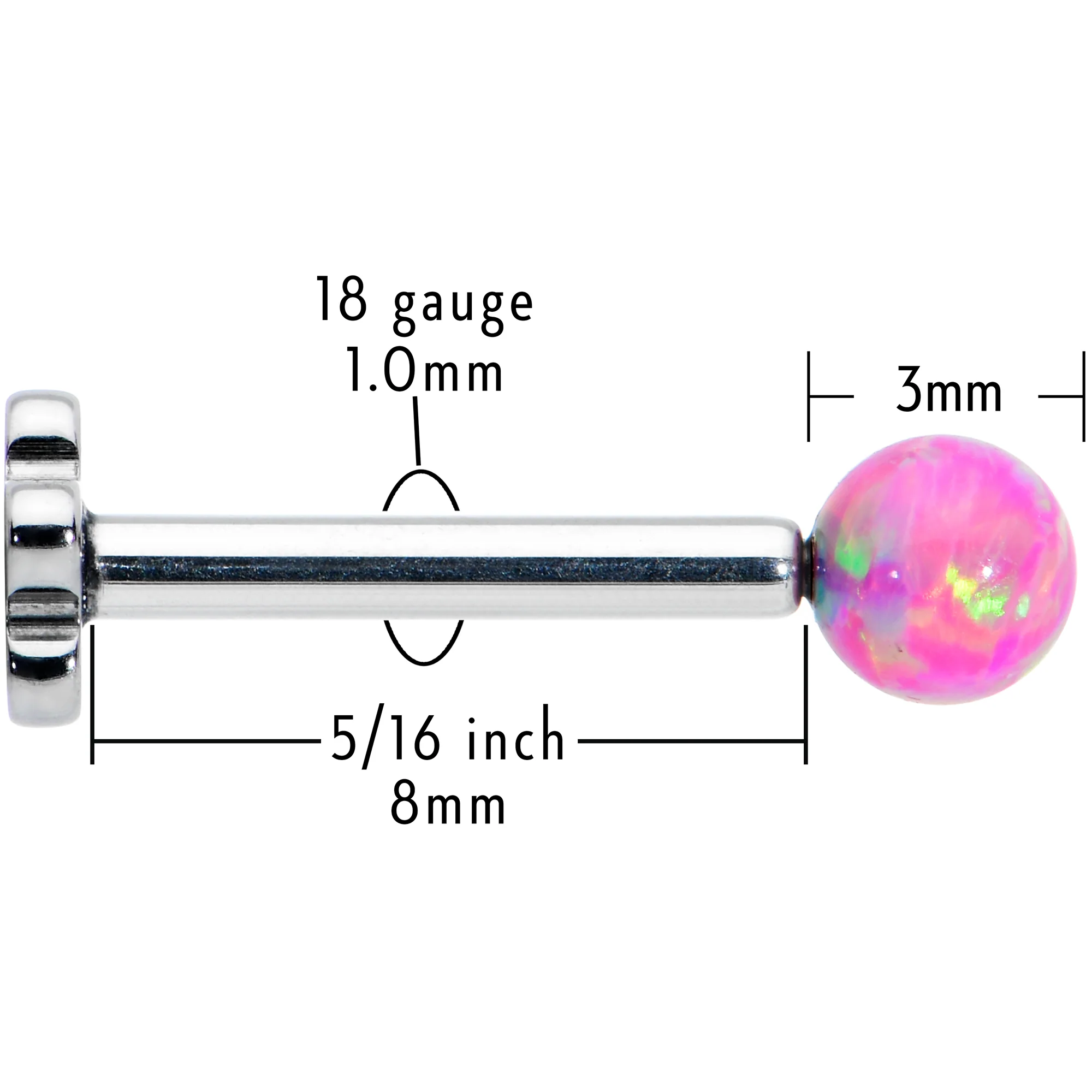 16G 5/16 Pink Synthetic Opal Titanium Threadless Flower Labret - Image 5