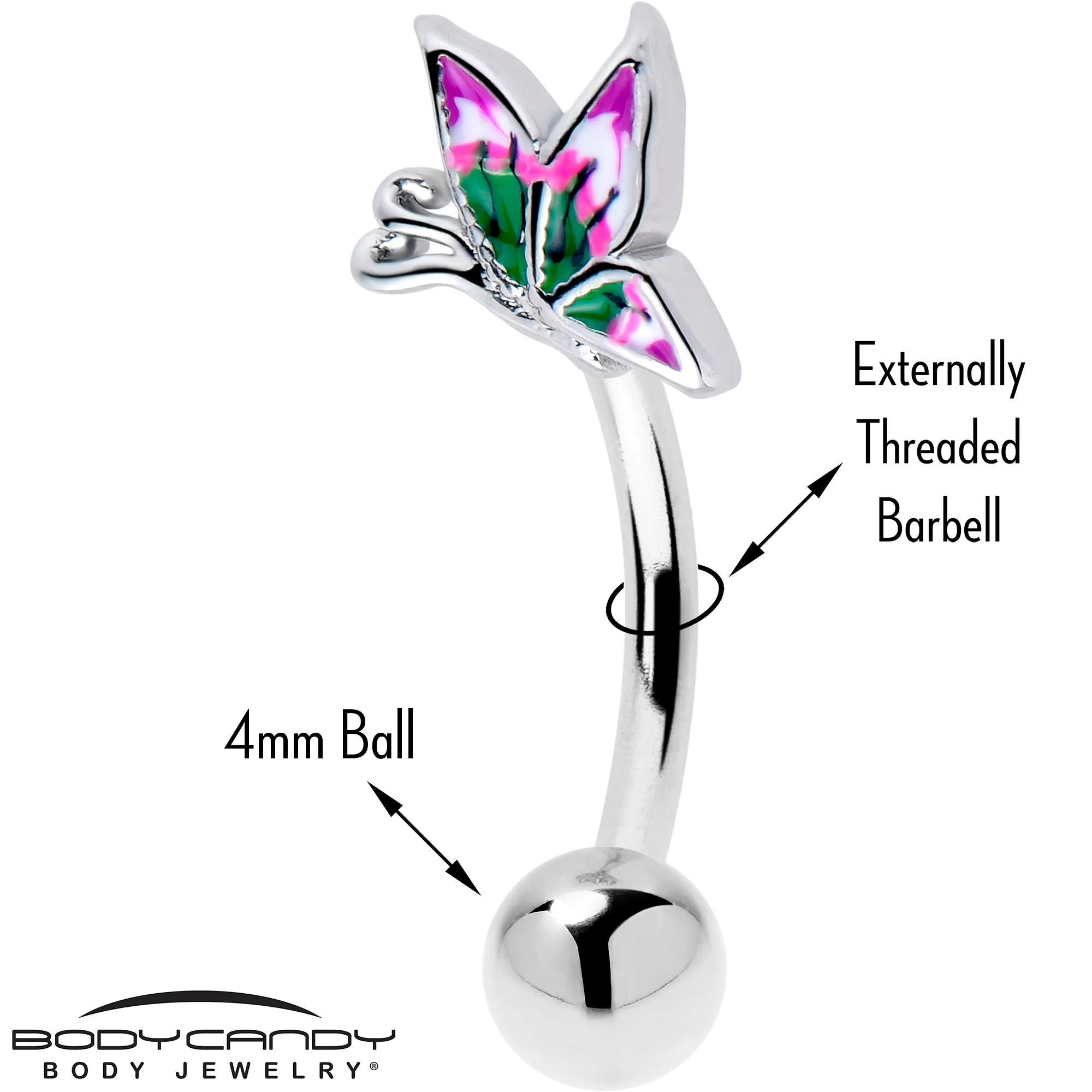 16G 5/16 Profile Butterfly Curved Eyebrow Ring - Image 2