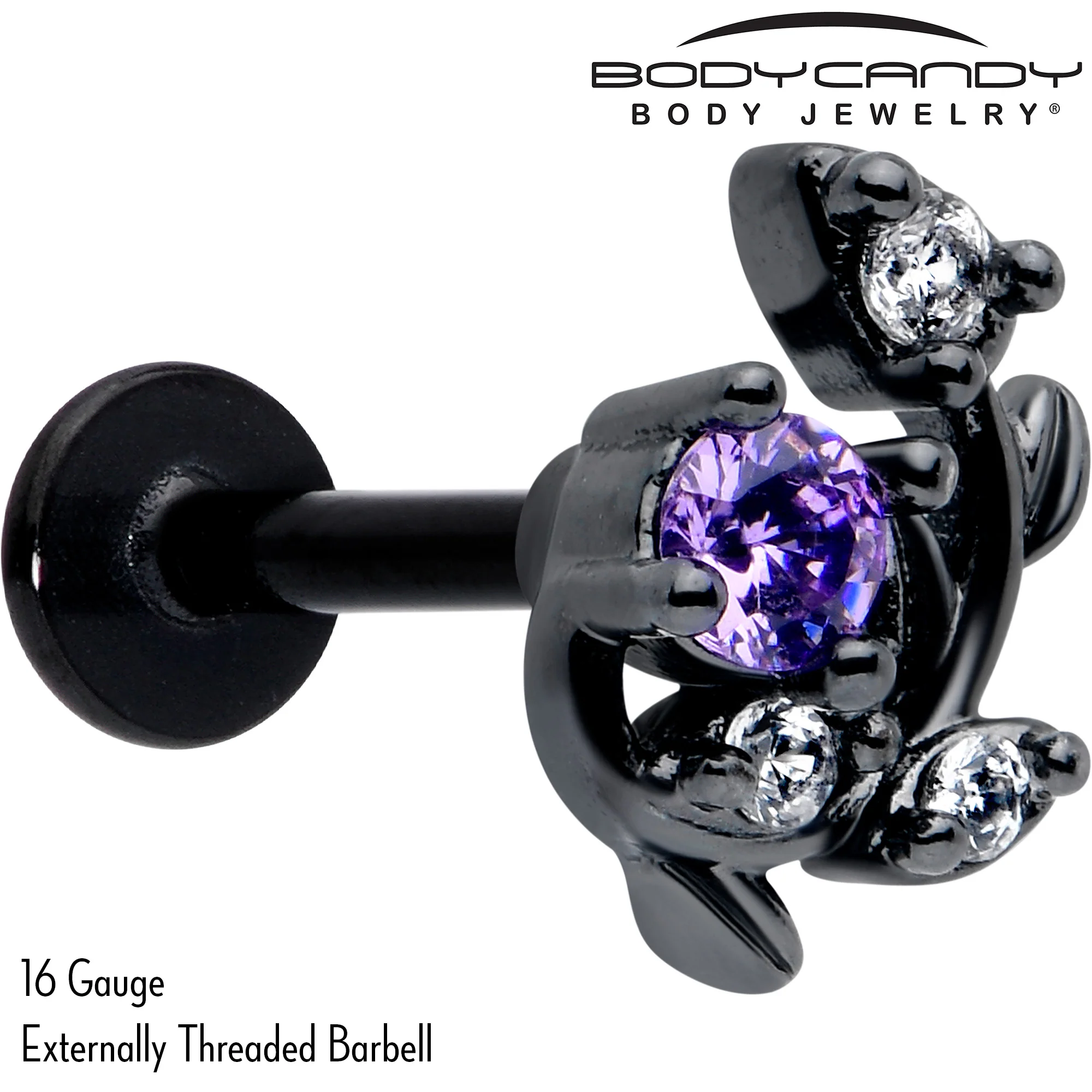 16G 5/16 Purple Clear Gem Black Twining Vine Labret Monroe Tragus - Image 2