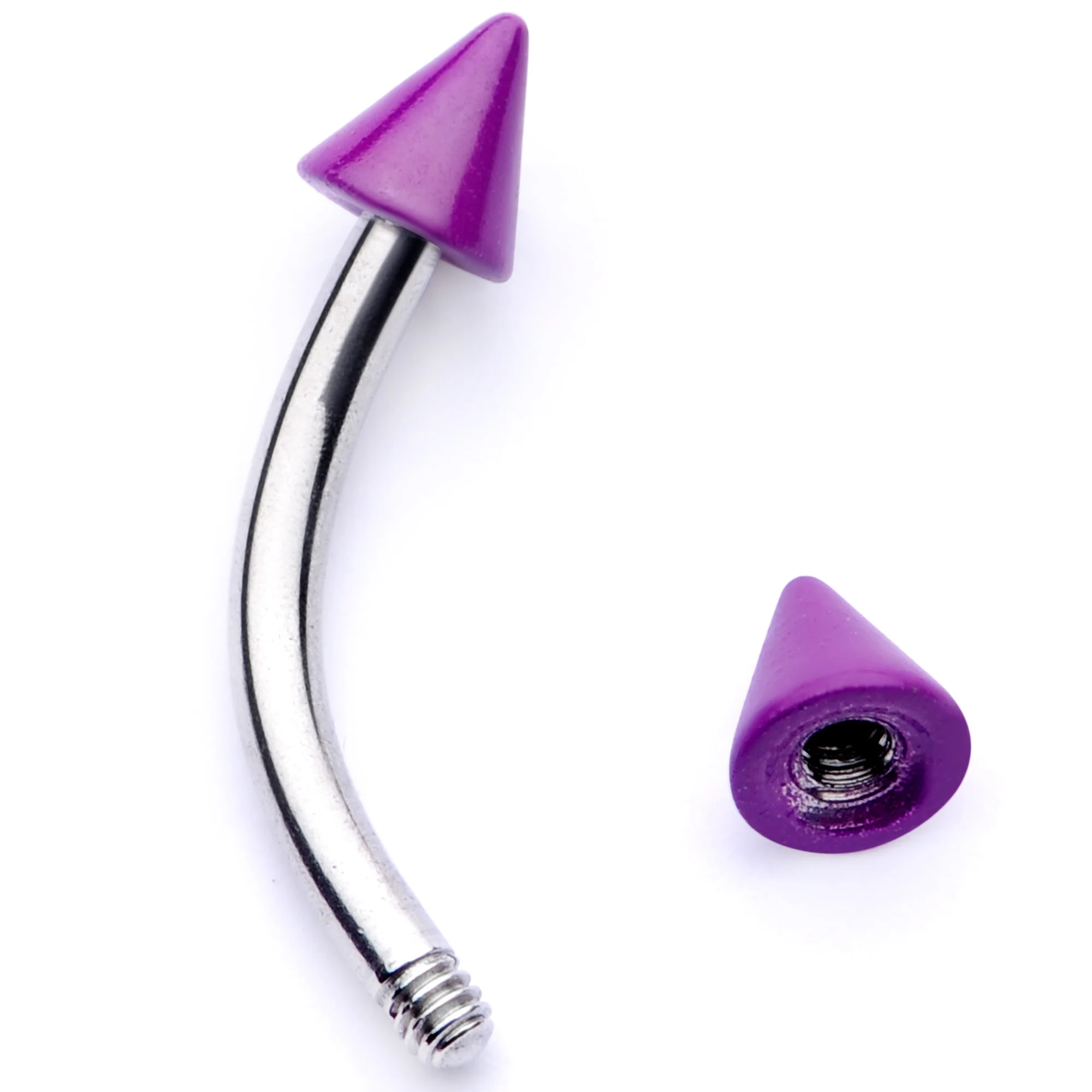 16G 5/16 Purple Cone End Curved Eyebrow Ring - Image 2