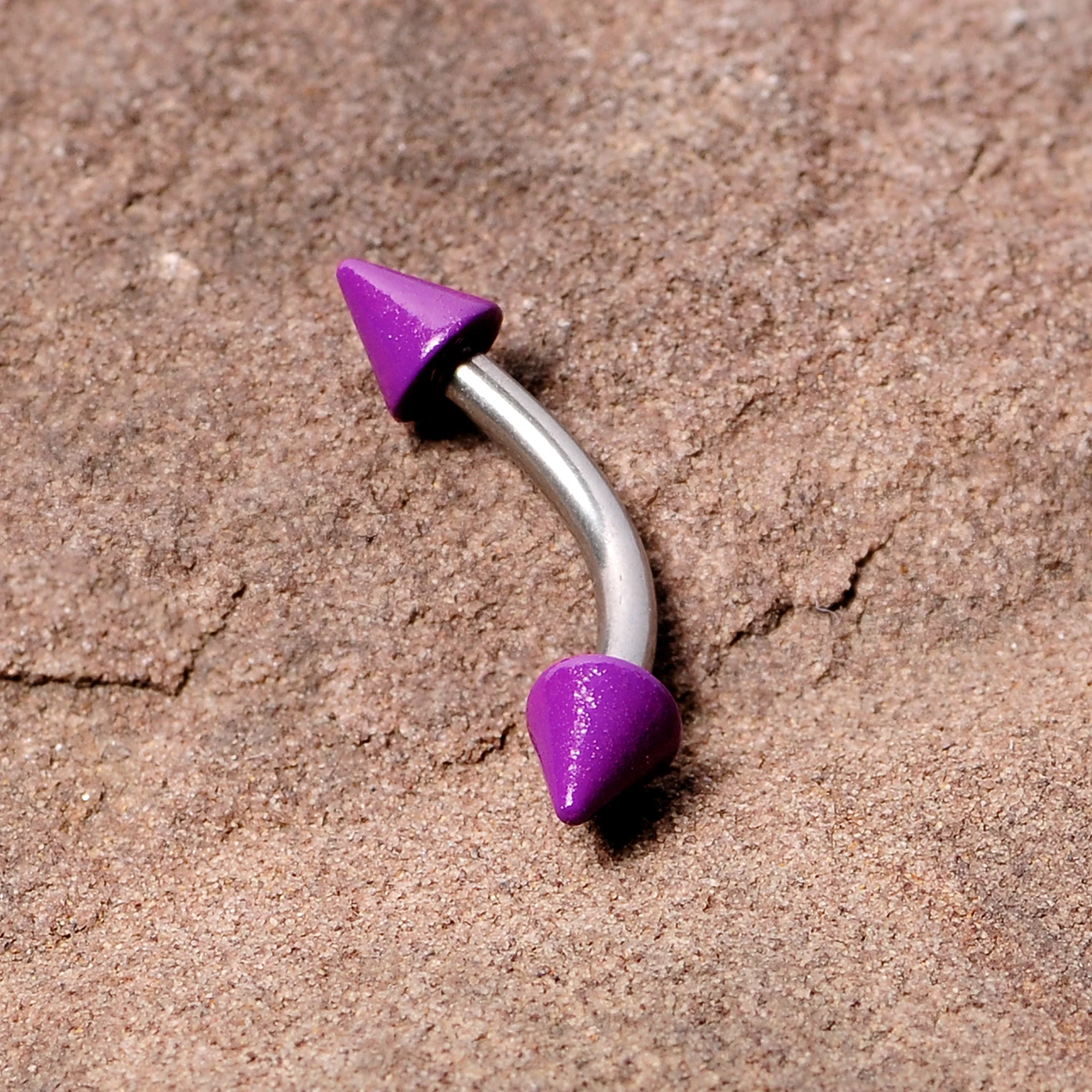 16G 5/16 Purple Cone End Curved Eyebrow Ring - Image 3