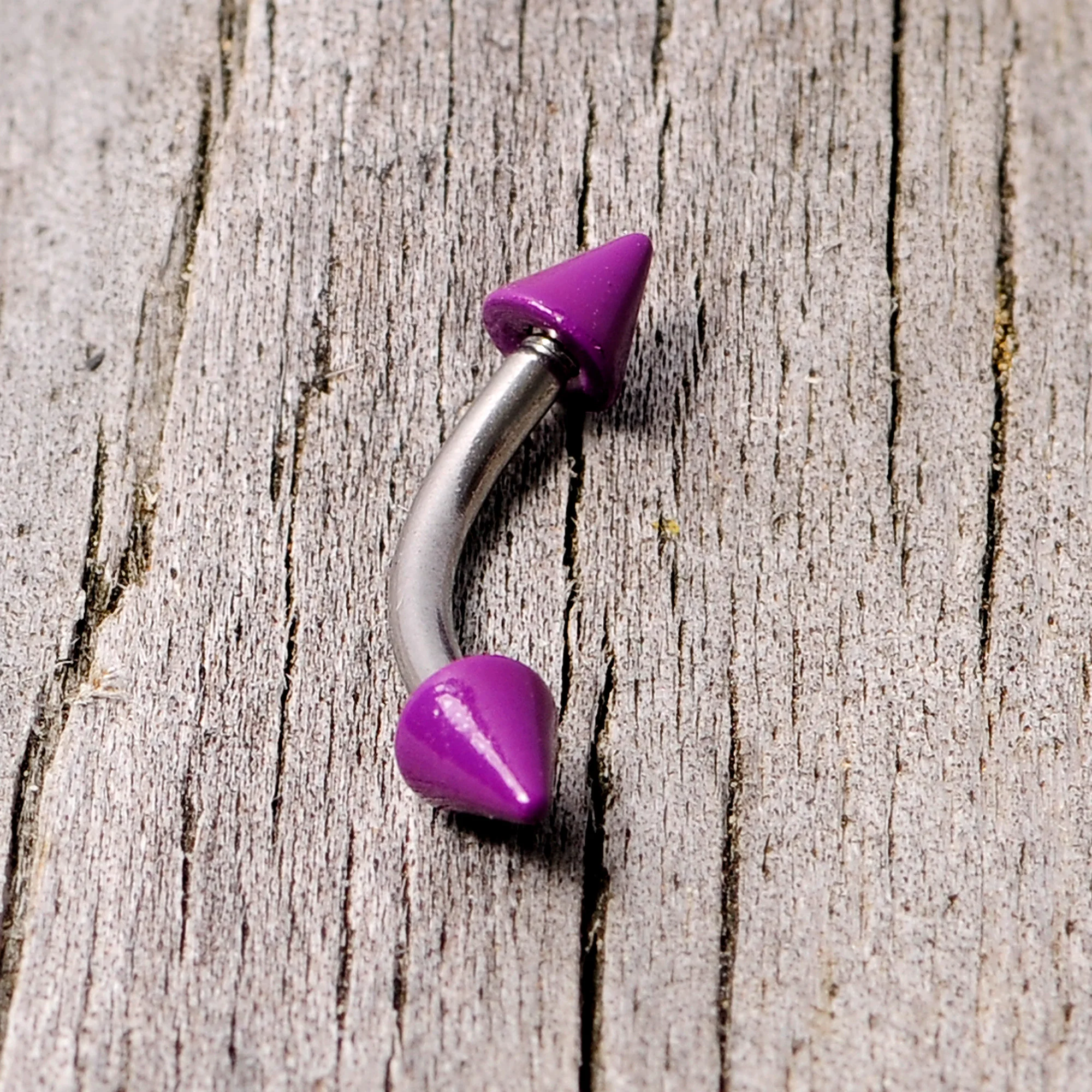 16G 5/16 Purple Cone End Curved Eyebrow Ring - Image 4