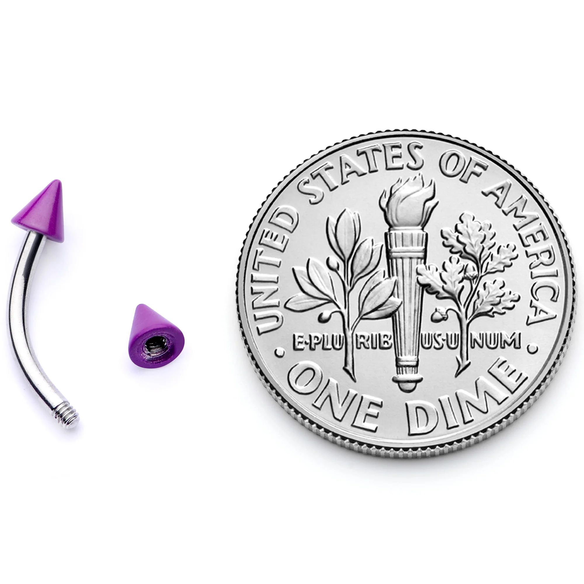 16G 5/16 Purple Cone End Curved Eyebrow Ring - Image 5