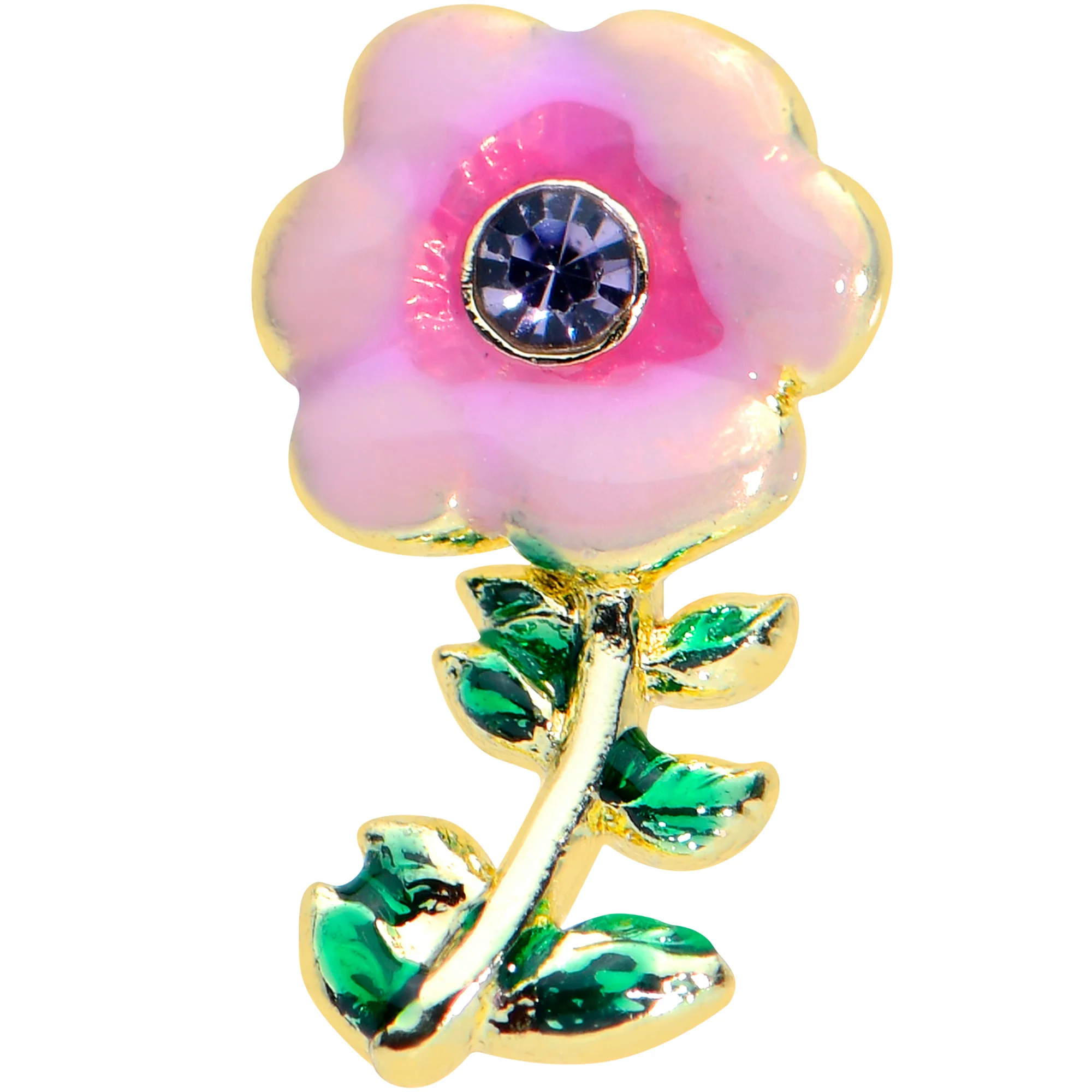16G 5/16 Purple CZ Gem Gold Tone Pink Flower Labret Monroe Tragus - Image 2