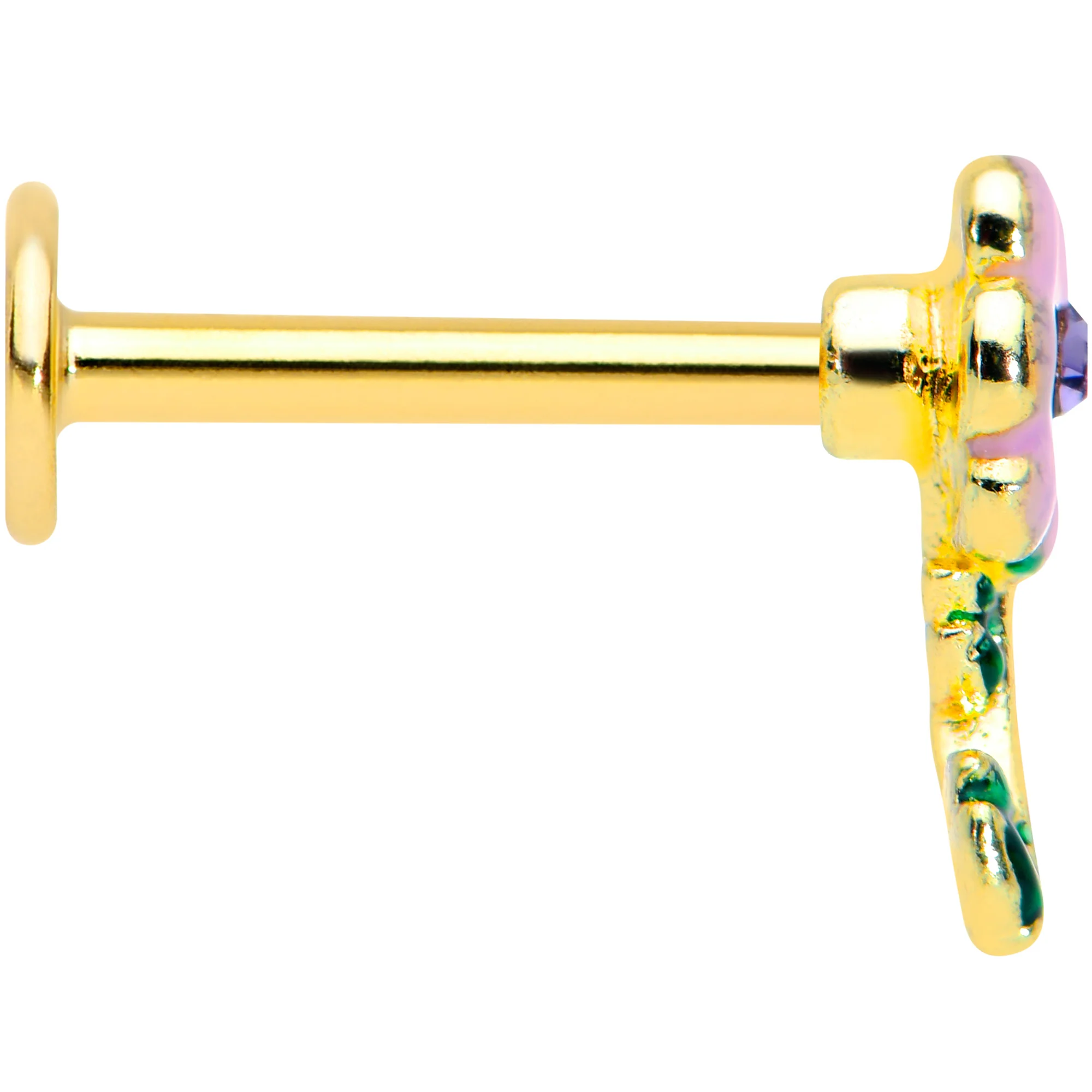 16G 5/16 Purple CZ Gem Gold Tone Pink Flower Labret Monroe Tragus - Image 3