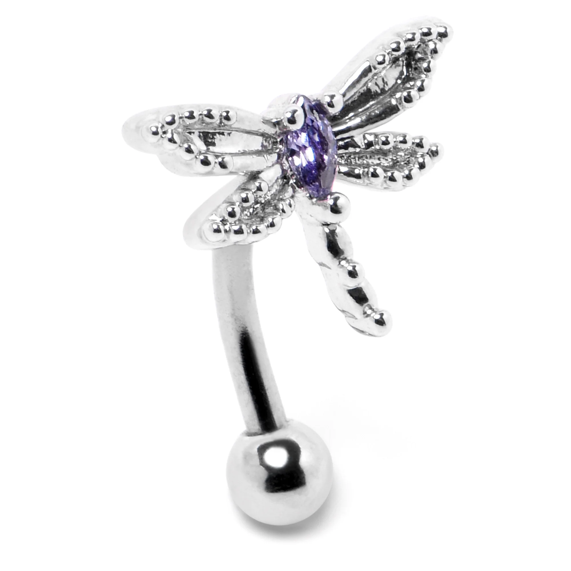 16G 5/16 Purple CZ Gem Open Dragonfly Curved Eyebrow Ring - Image 3
