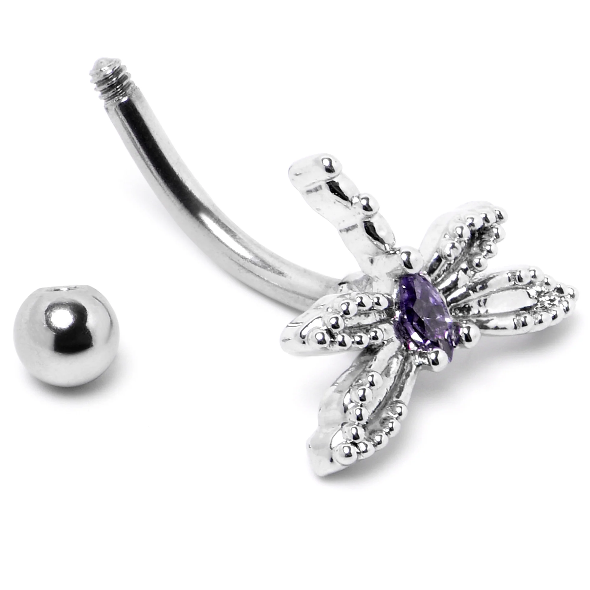 16G 5/16 Purple CZ Gem Open Dragonfly Curved Eyebrow Ring - Image 4