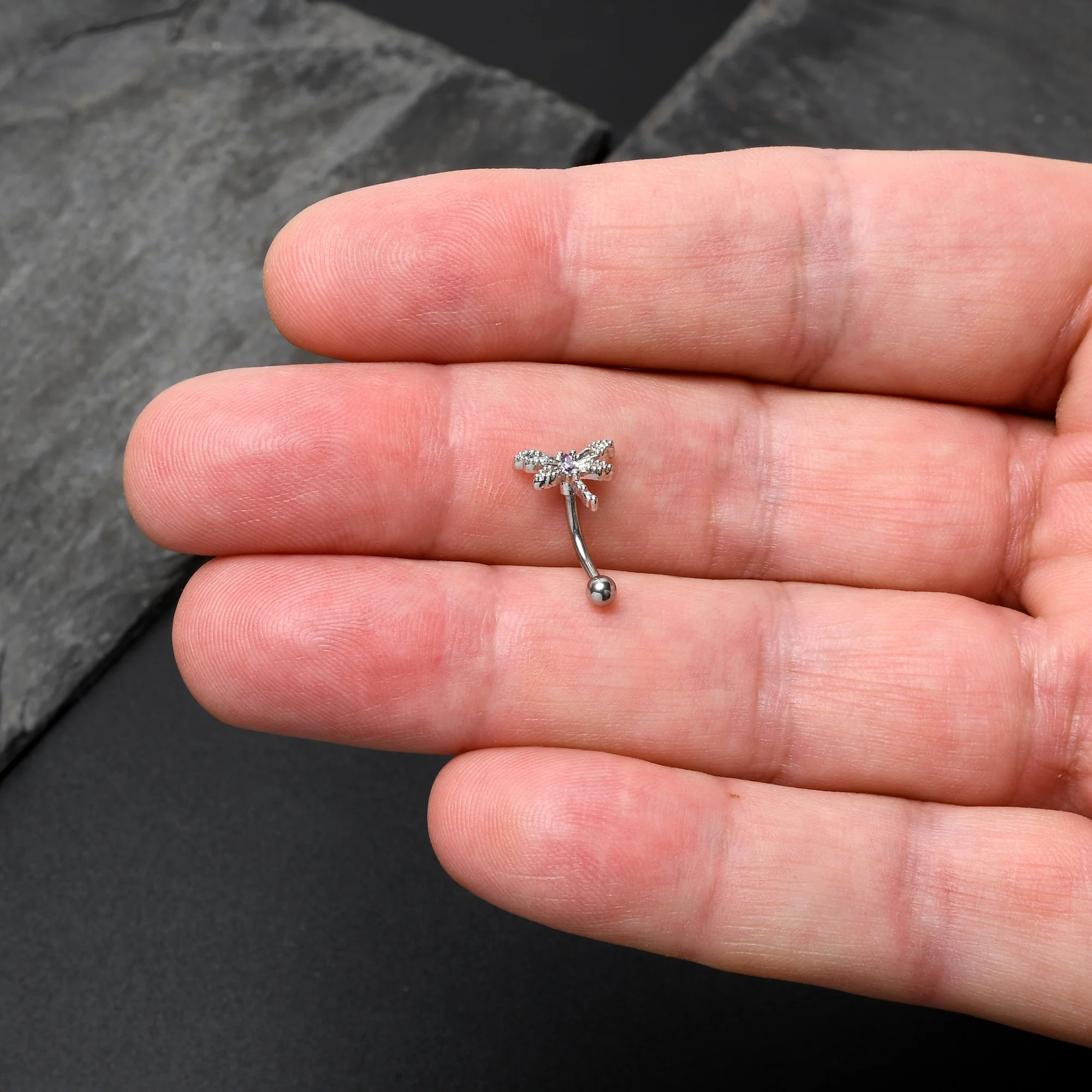 16G 5/16 Purple CZ Gem Open Dragonfly Curved Eyebrow Ring - Image 5
