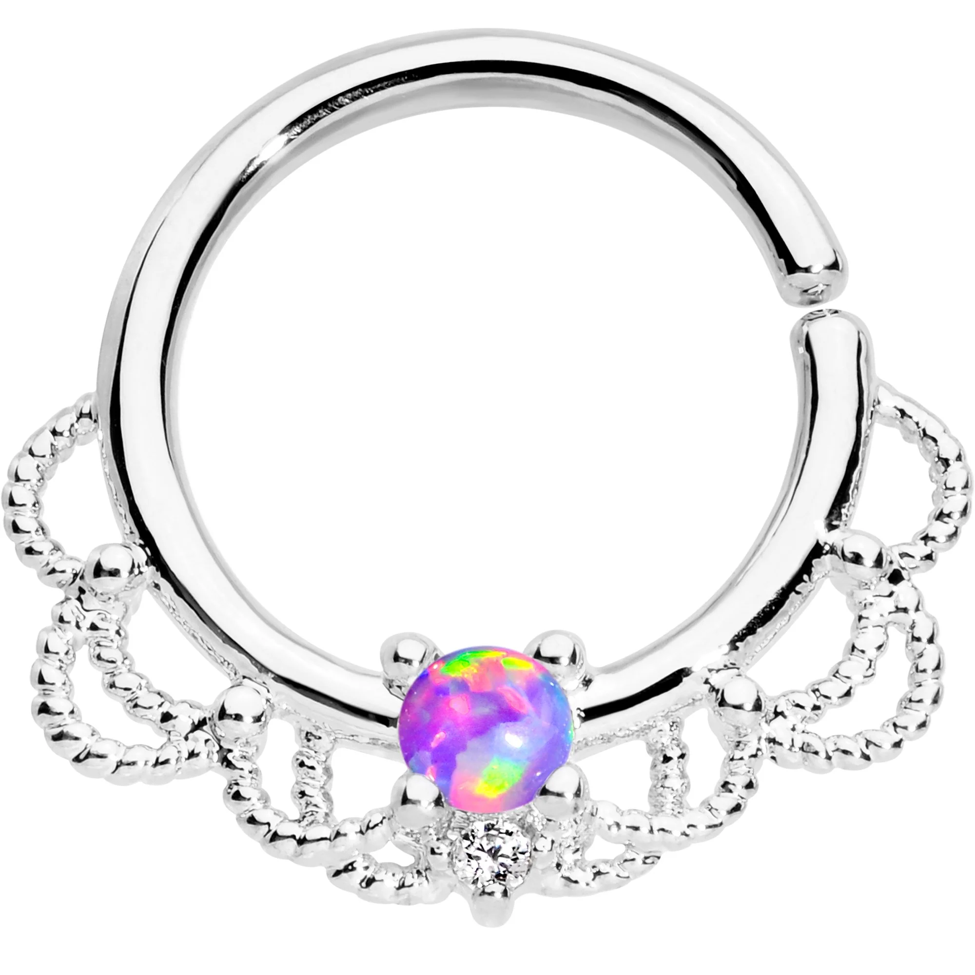 16G 5/16 Purple Faux Opal Platinum Plated Seamless Circular Ring