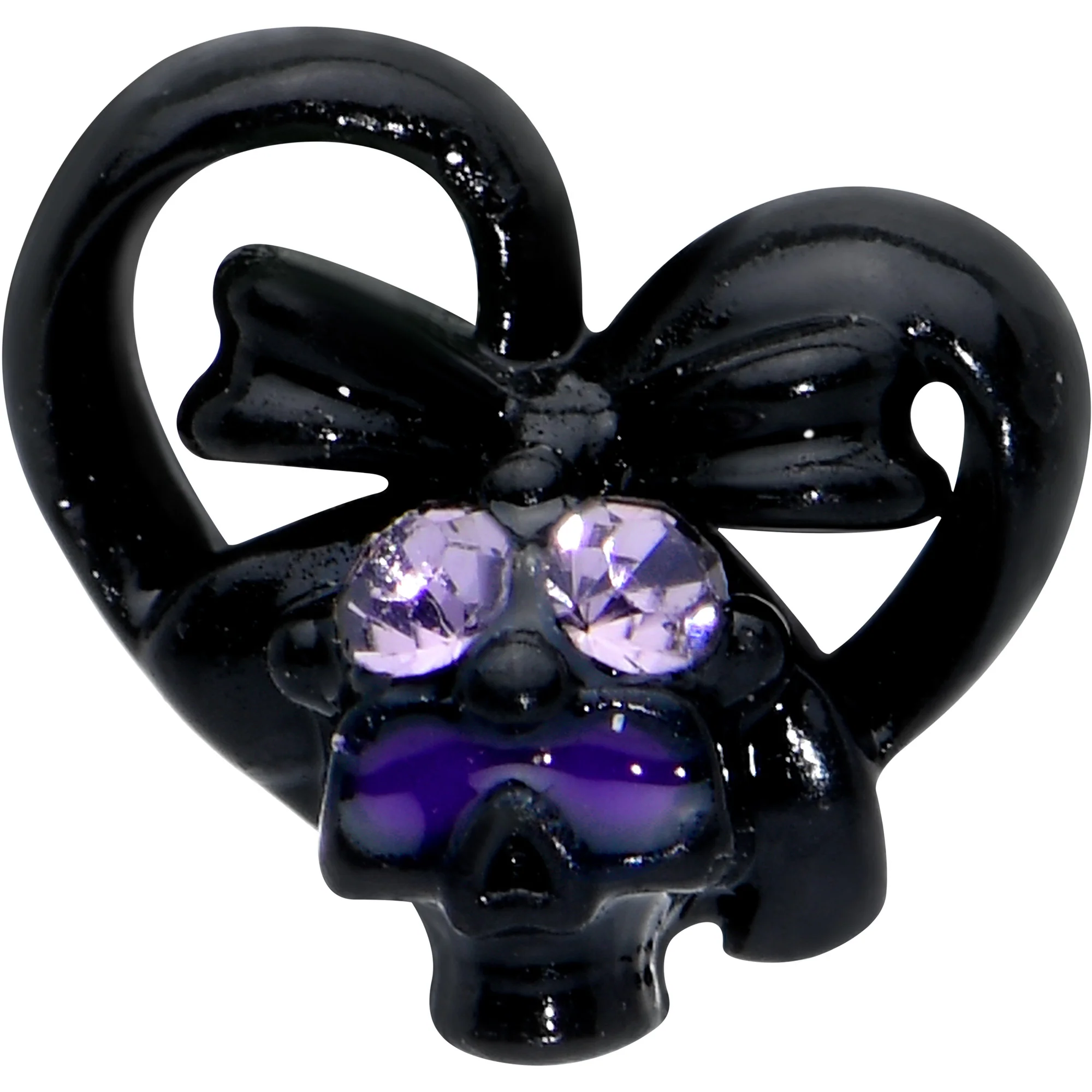 16G 5/16 Purple Gem Black Skull Heart Bow Labret Monroe Tragus - Image 2