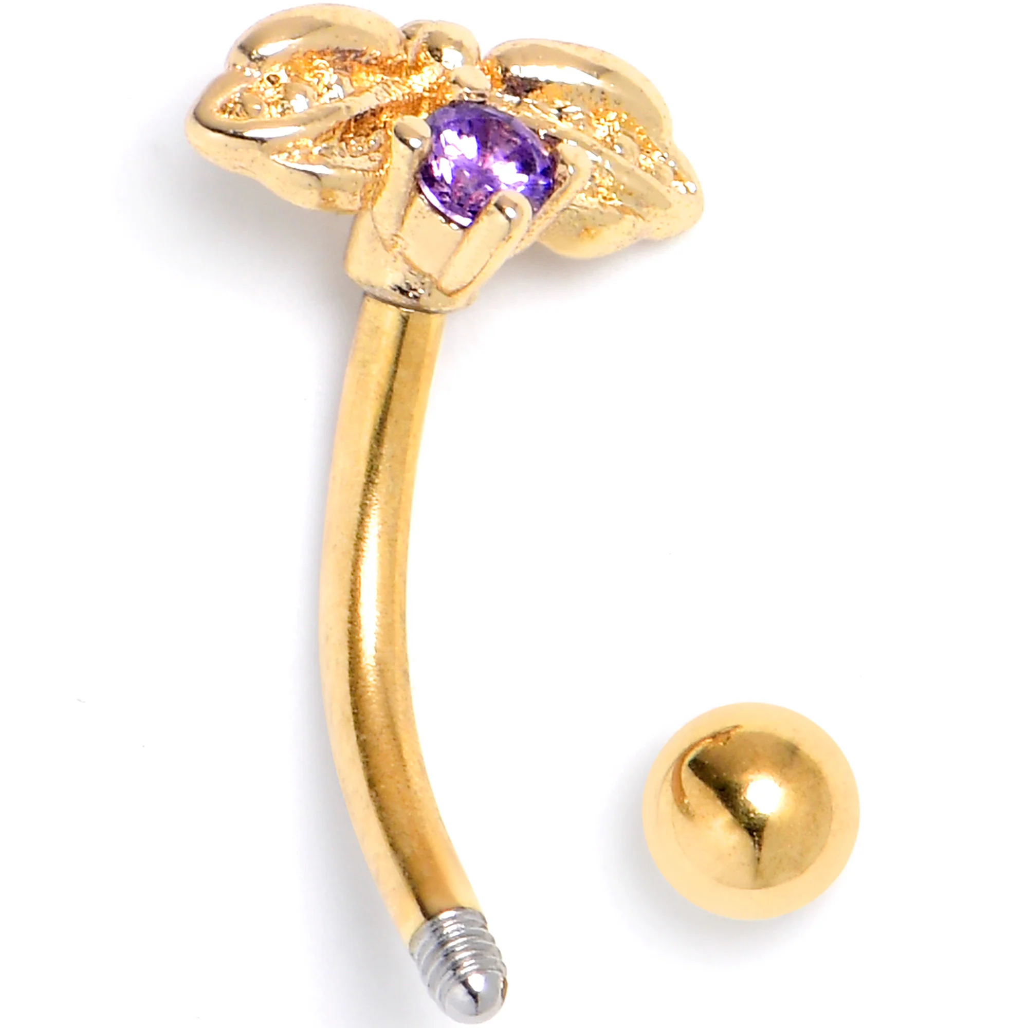 16G 5/16 Purple Gem Gold Tone Beauty Bug Curved Eyebrow Ring - Image 2