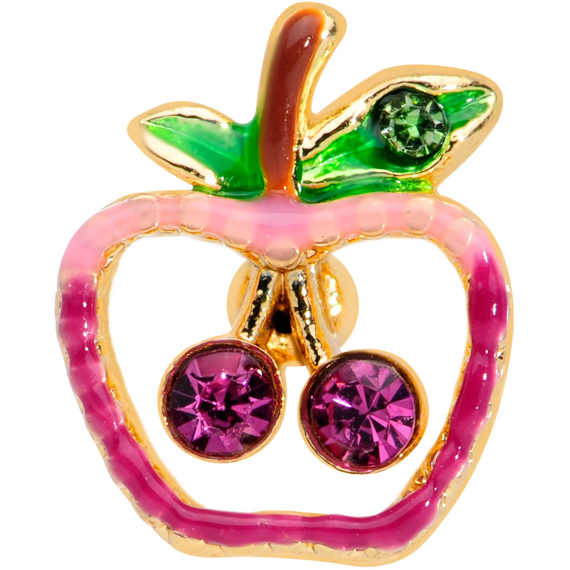 16G 5/16 Purple Pink Gem Gold Tone Cherry Apple Labret Tragus - Image 2