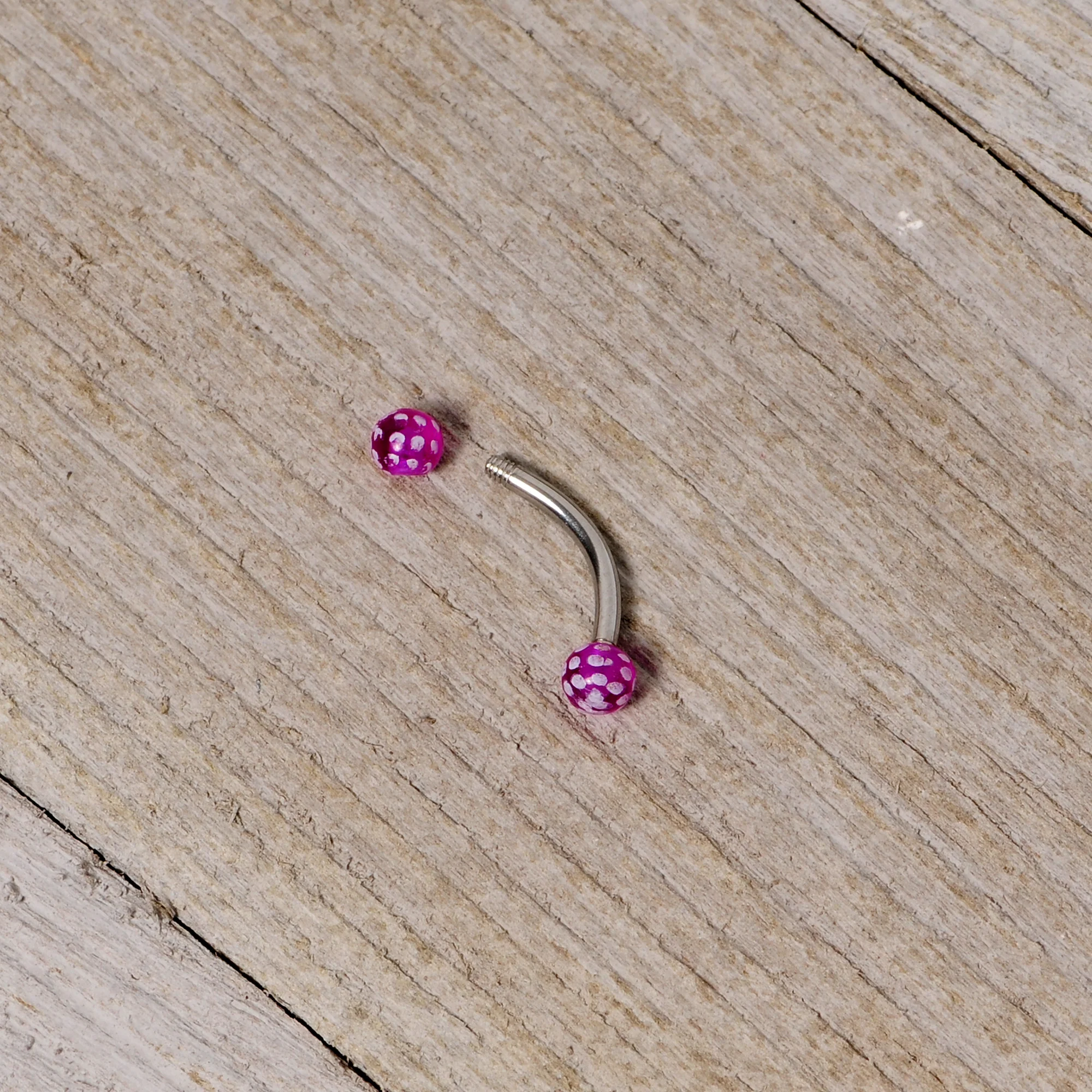 16G 5/16 Purple Polka Dot UV Reactive Acrylic Ball Curved Barbell - Image 3