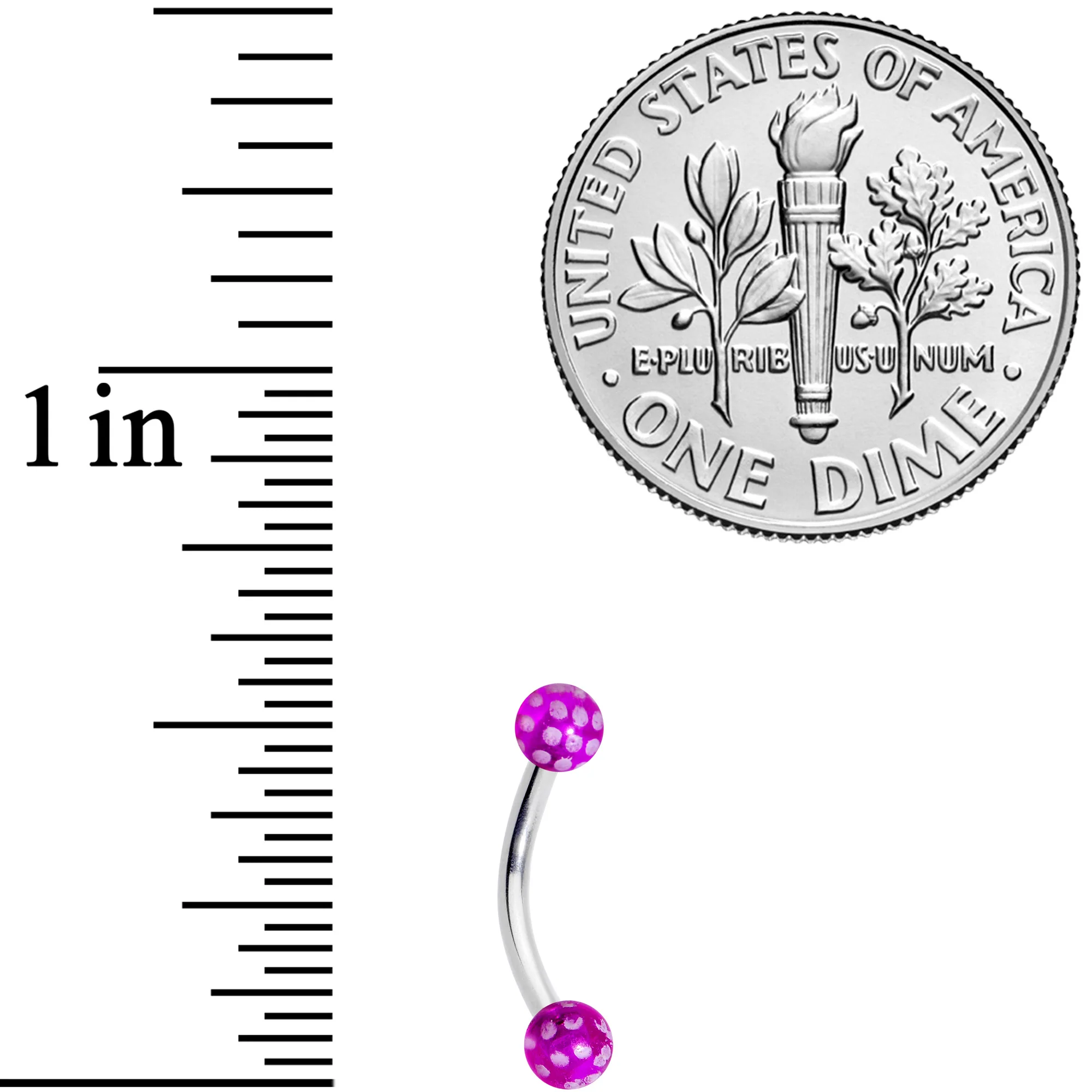 16G 5/16 Purple Polka Dot UV Reactive Acrylic Ball Curved Barbell - Image 5