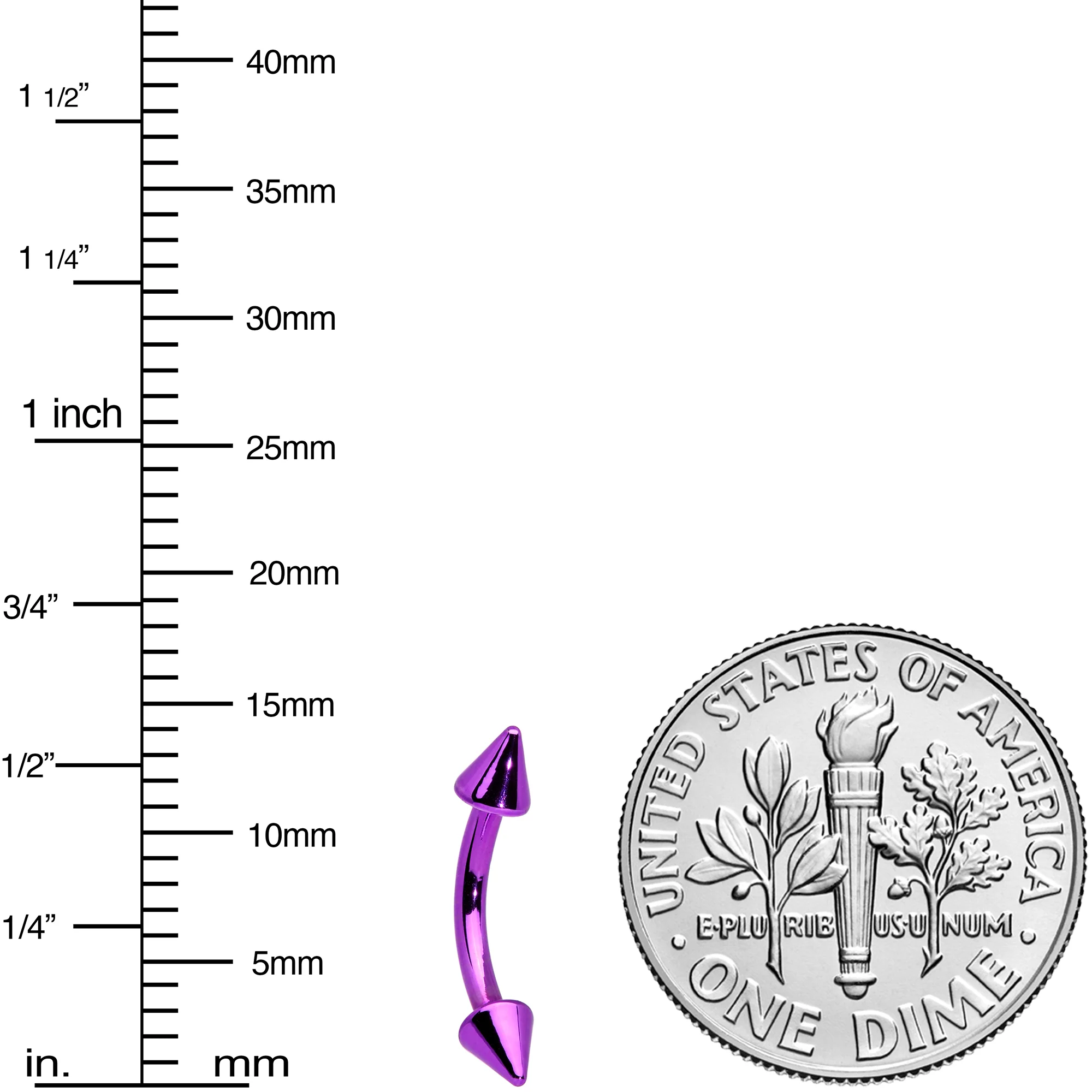 16G 5/16 Purple Punk Cone Ends Curved Eyebrow Ring - Image 2