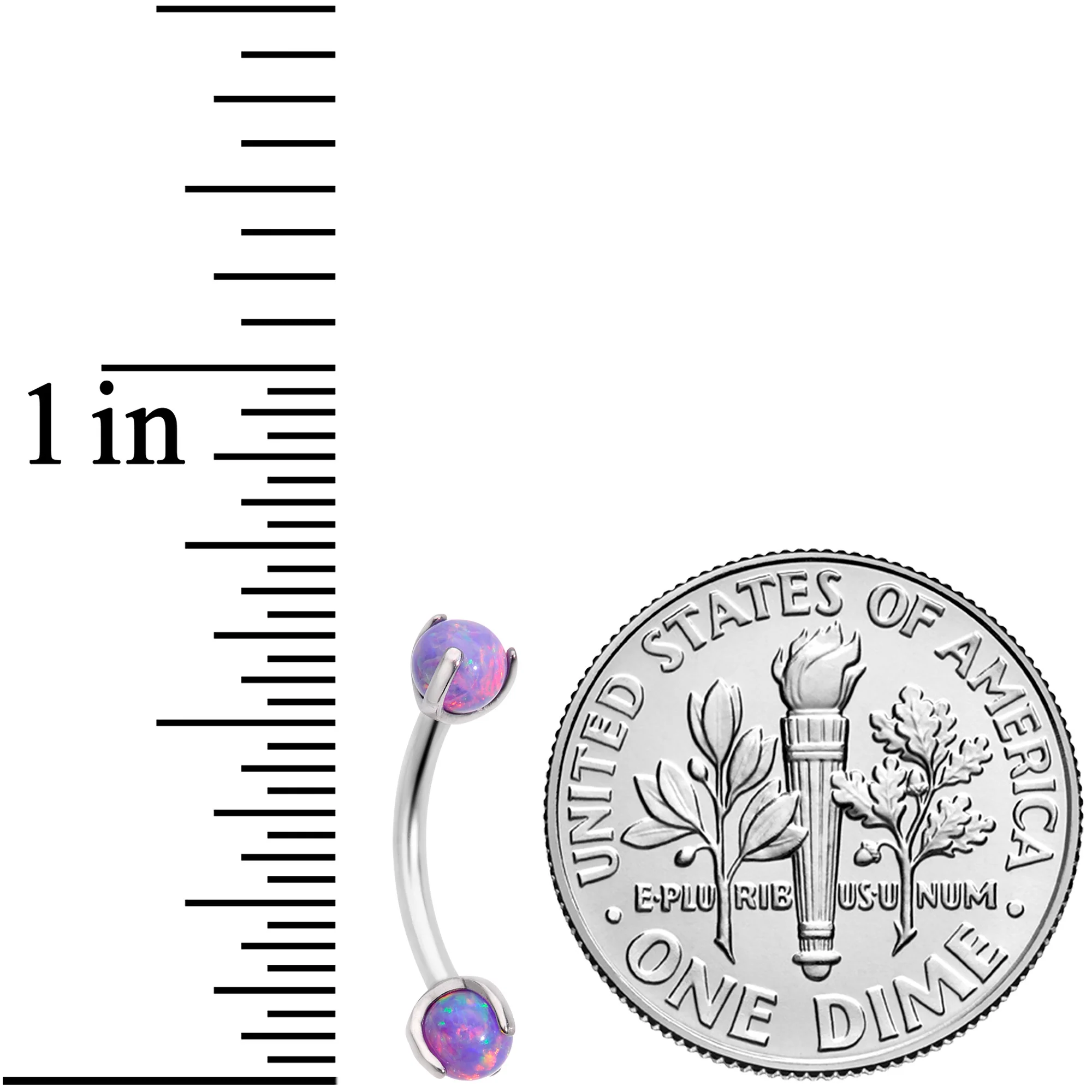 16G 5/16 Purple Synthetic Opal Internally Threaded Eyebrow Ring - Image 2