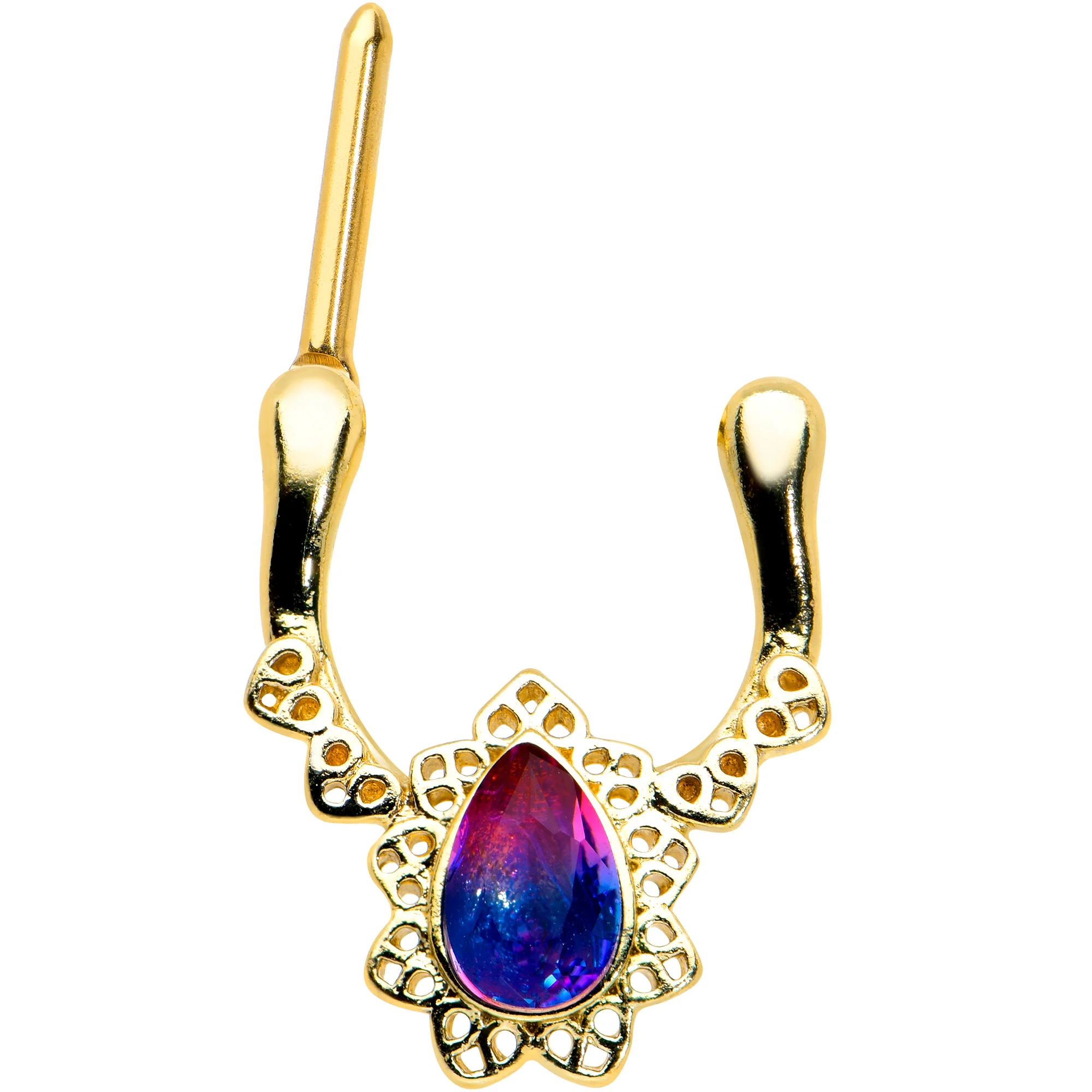 16G 5/16 Purple Tourmaline Gold Tone Lacy Cartilage Clicker - Image 2