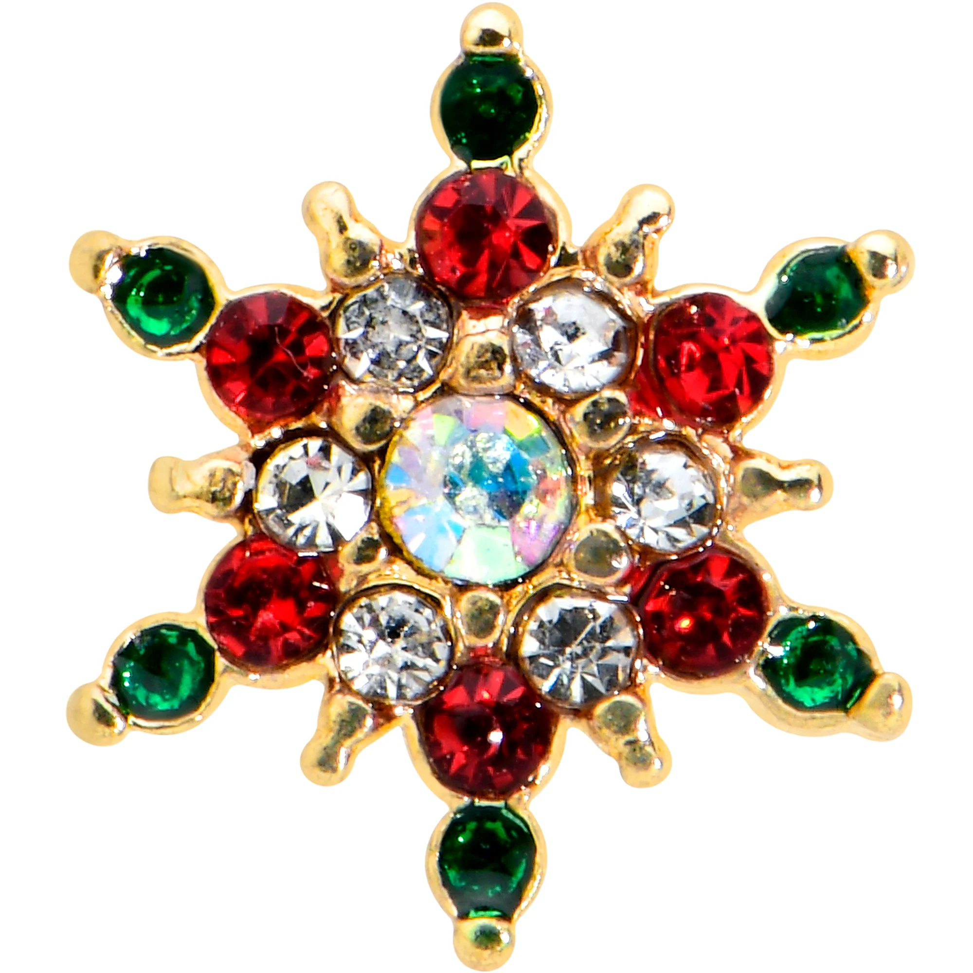 16G 5/16 Red Aurora Gem Gold Tone Xmas Star Holiday Labret Tragus - Image 2