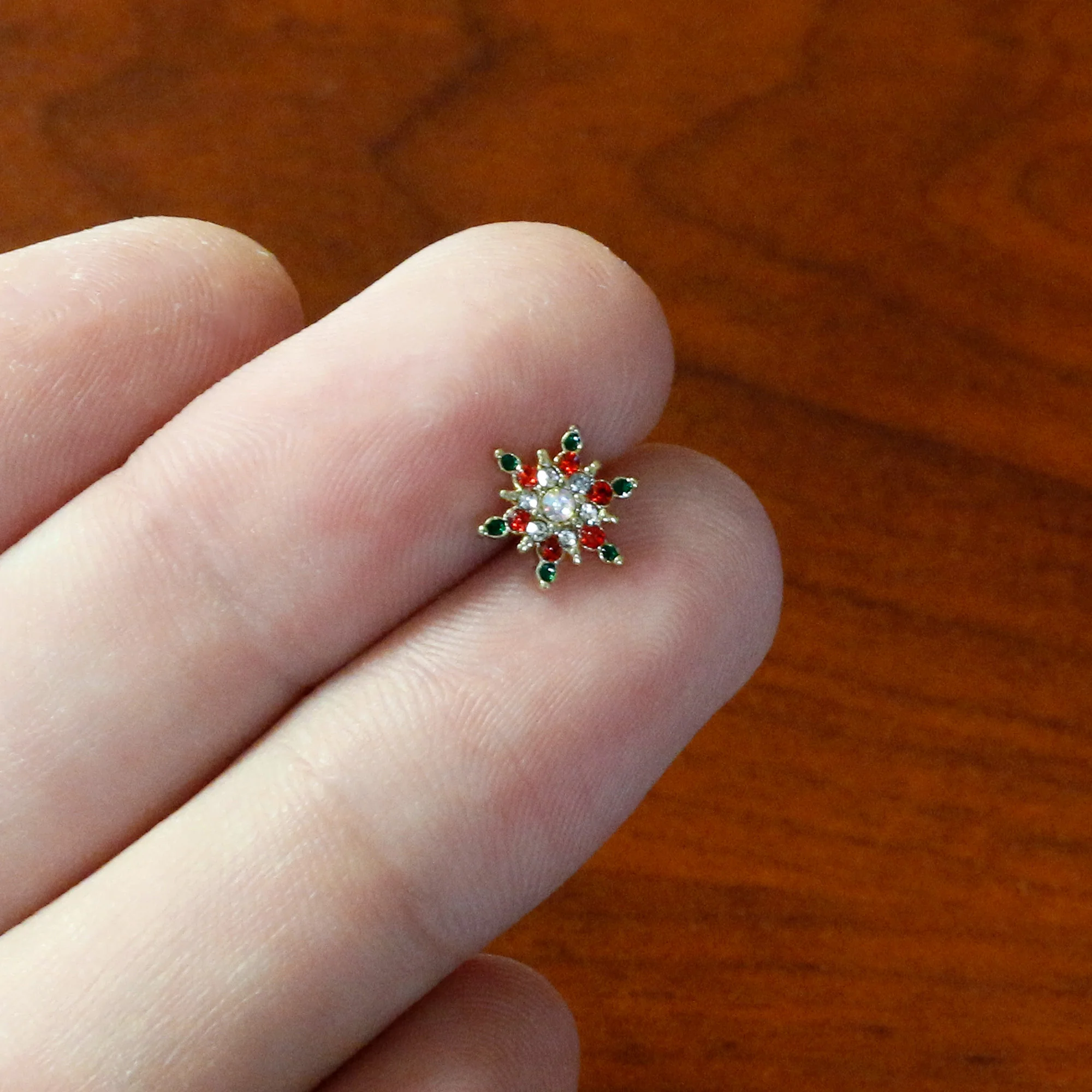 16G 5/16 Red Aurora Gem Gold Tone Xmas Star Holiday Labret Tragus - Image 7