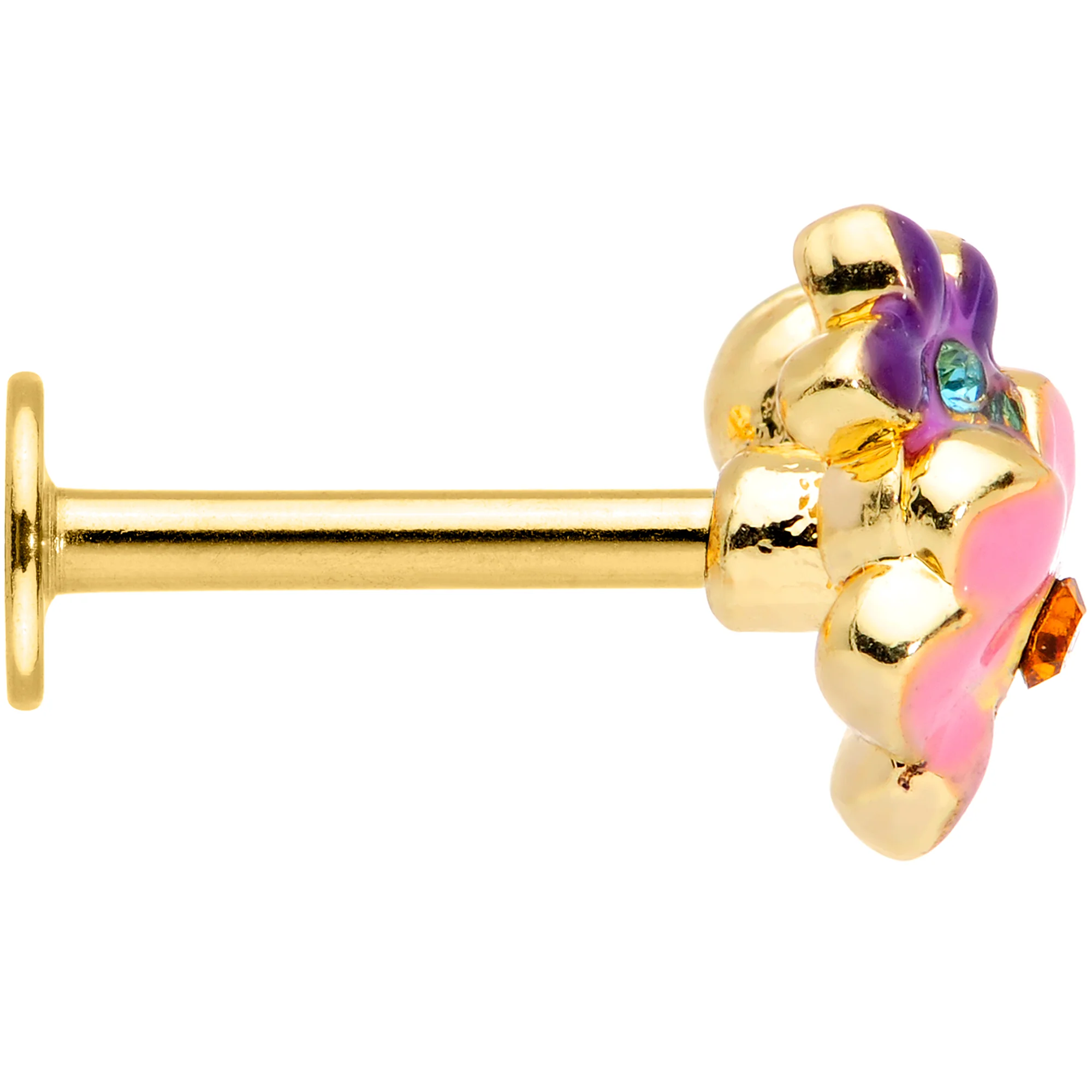 16G 5/16 Red Blue Gem Gold Tone Multi Flower Labret Monroe Tragus - Image 3