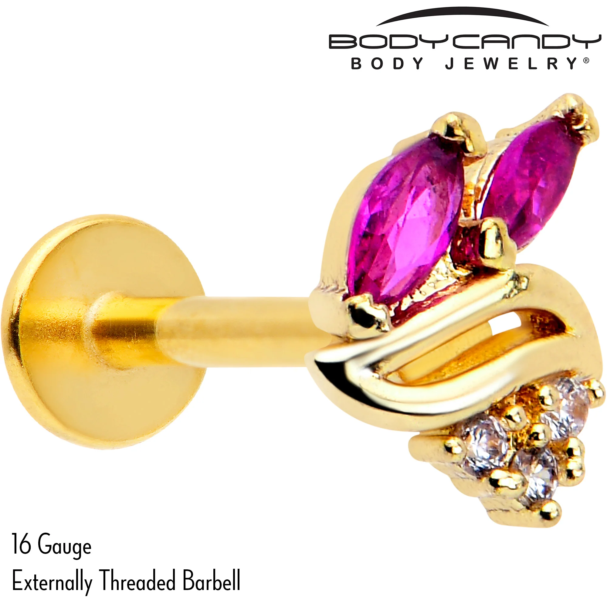 16G 5/16 Red CZ Gem Gold Tone Swirl Fan Labret Monroe Tragus - Image 4