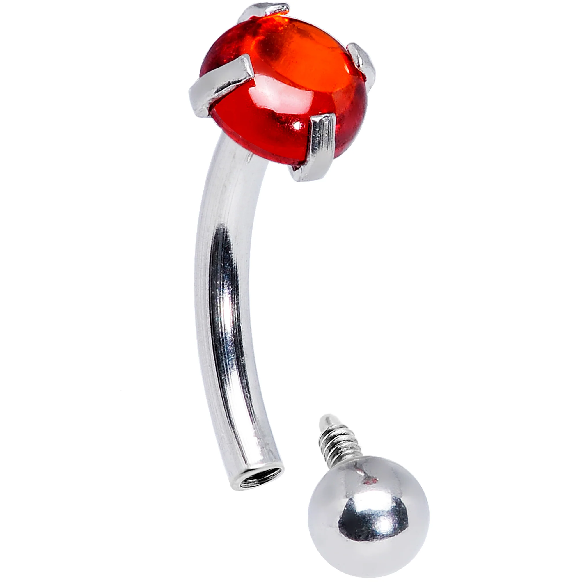 16G 5/16 Red CZ Gem Internally Threaded Curved Eyebrow Ring - Image 2