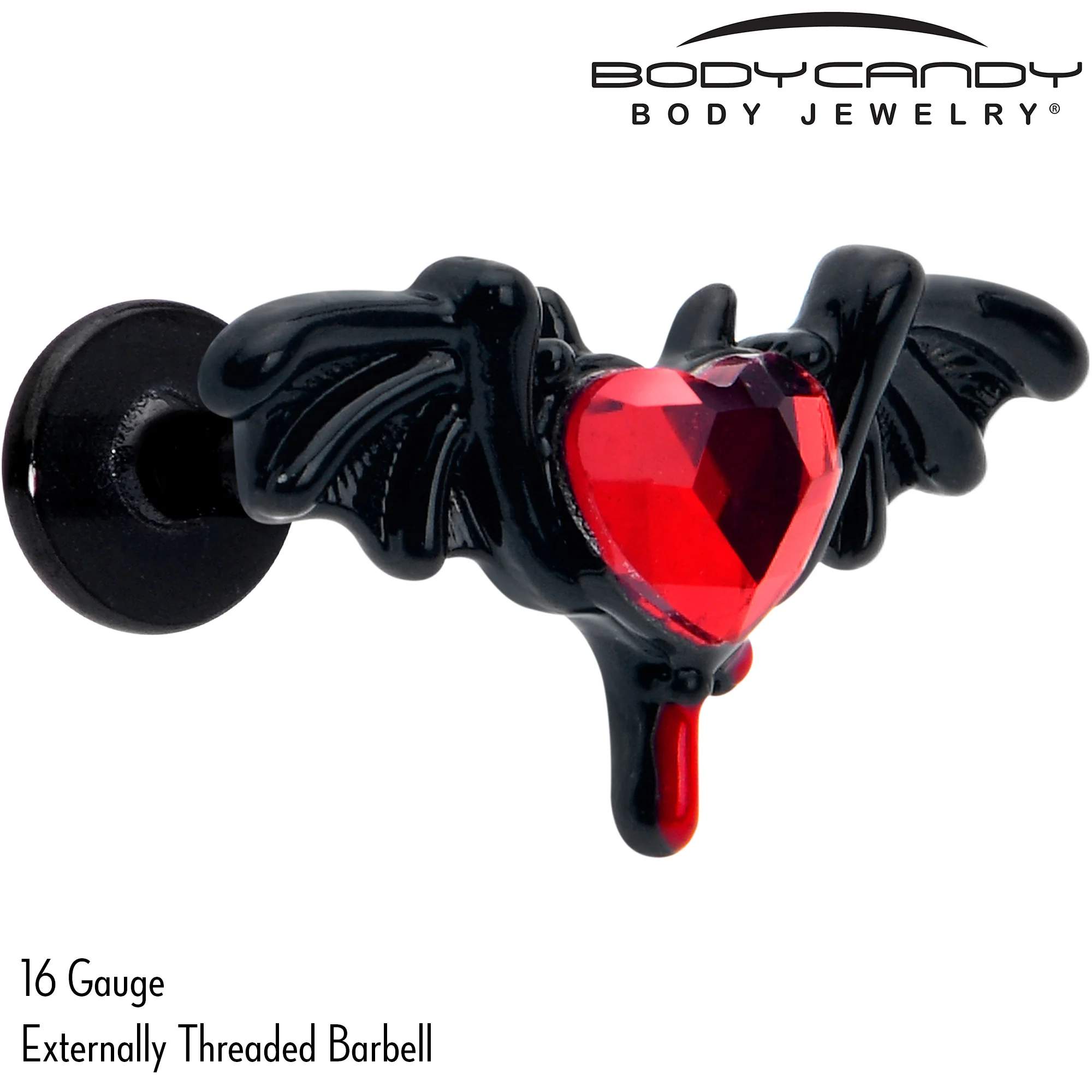 16G 5/16 Red Gem Black Bleeding Heart Bat Labret Monroe Tragus - Image 4