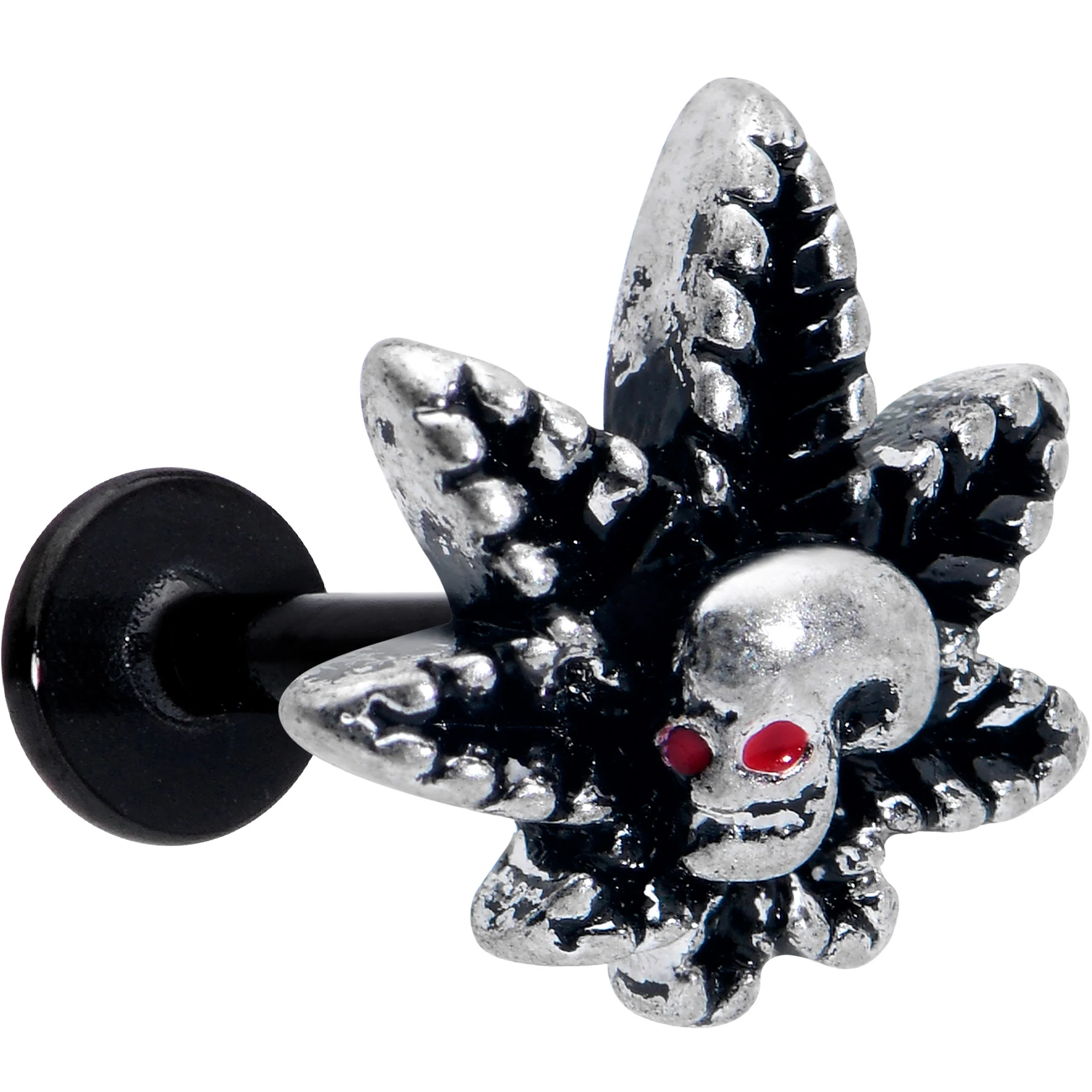 16G 5/16 Red Gem Black Pot Leaf Skull Labret Monroe Tragus