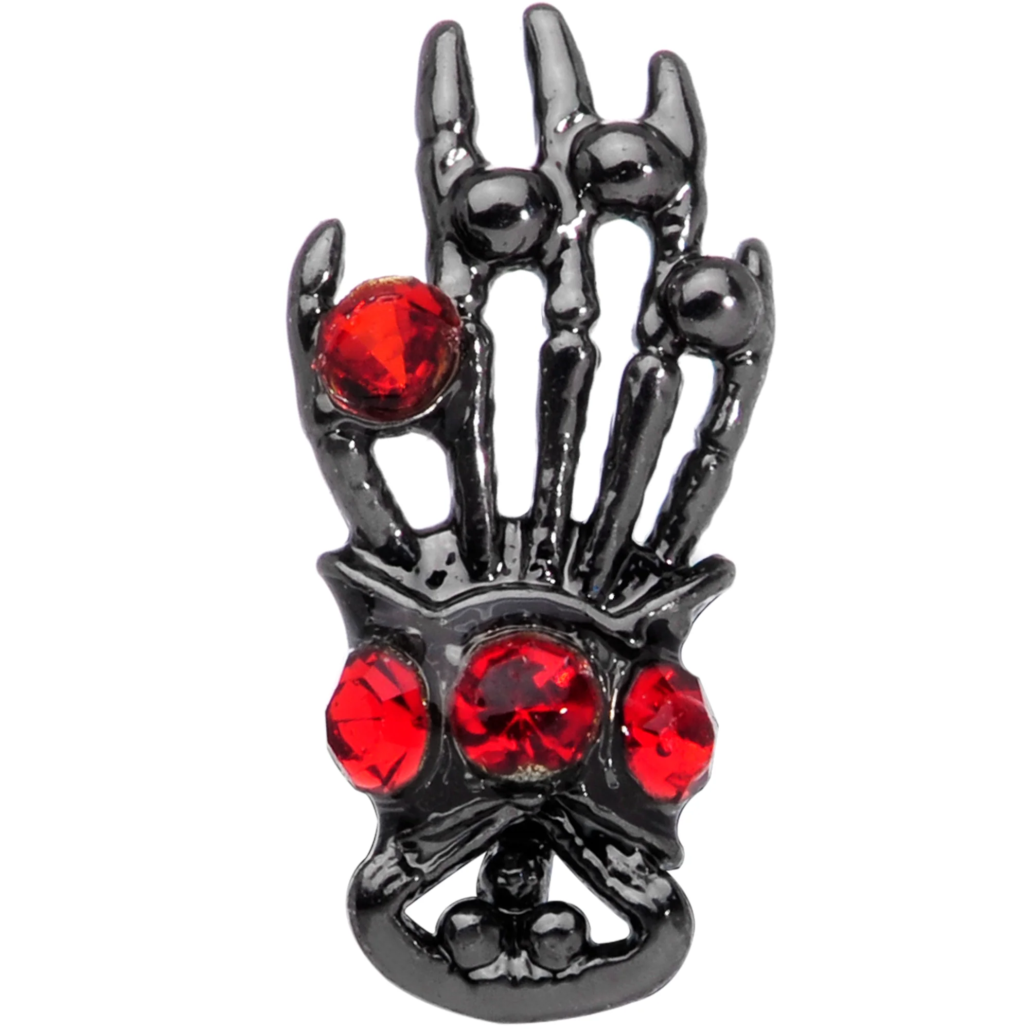 16G 5/16 Red Gem Black Skeleton Hand Halloween Labret Tragus - Image 2