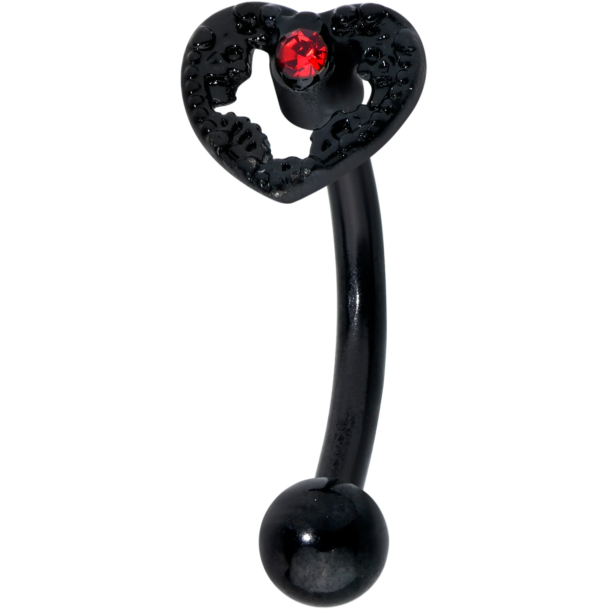 16G 5/16 Red Gem Black Steampunk Skeleton Curved Eyebrow Ring