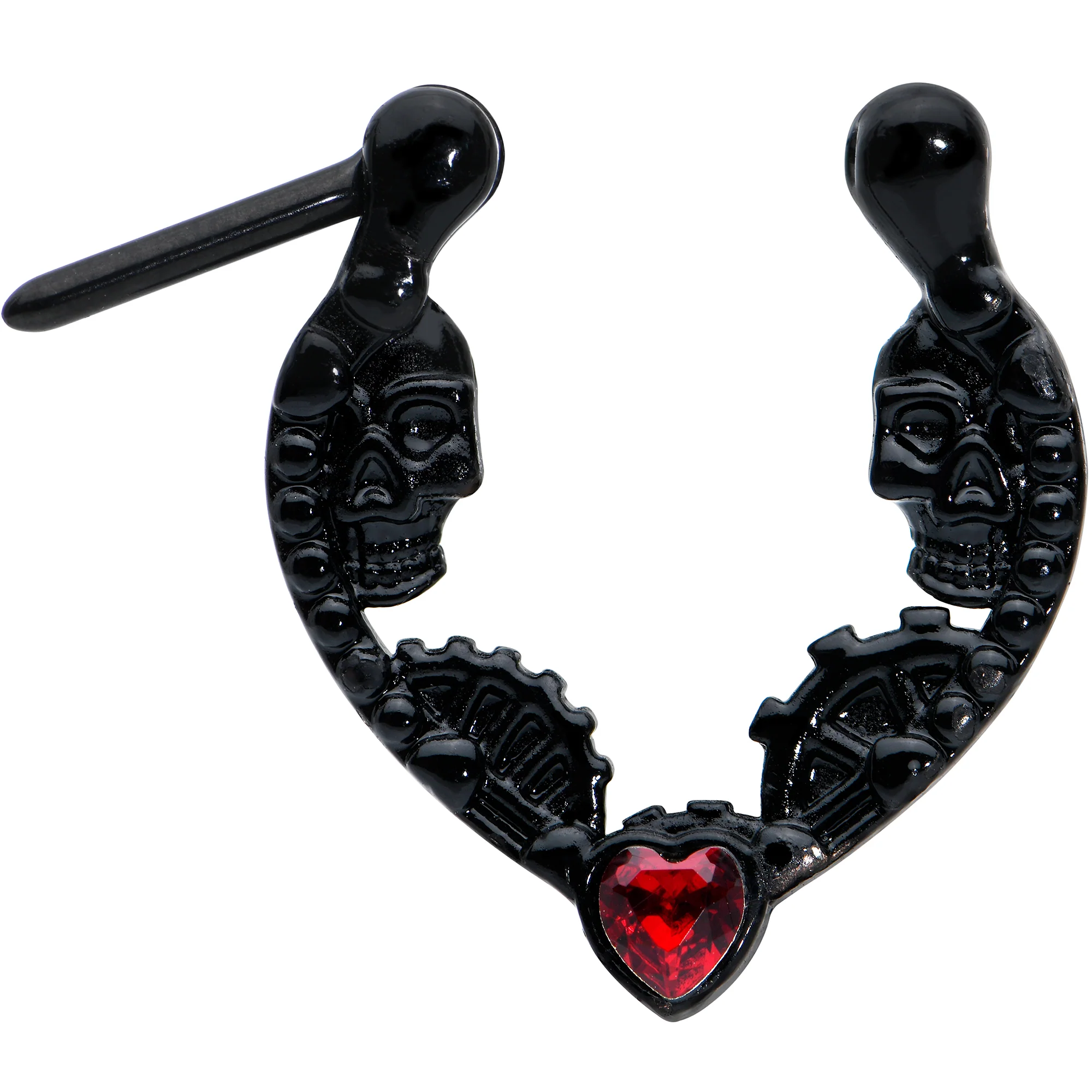 16G 5/16 Red Gem Black Steampunk Skeleton Heart Cartilage Clicker - Image 3