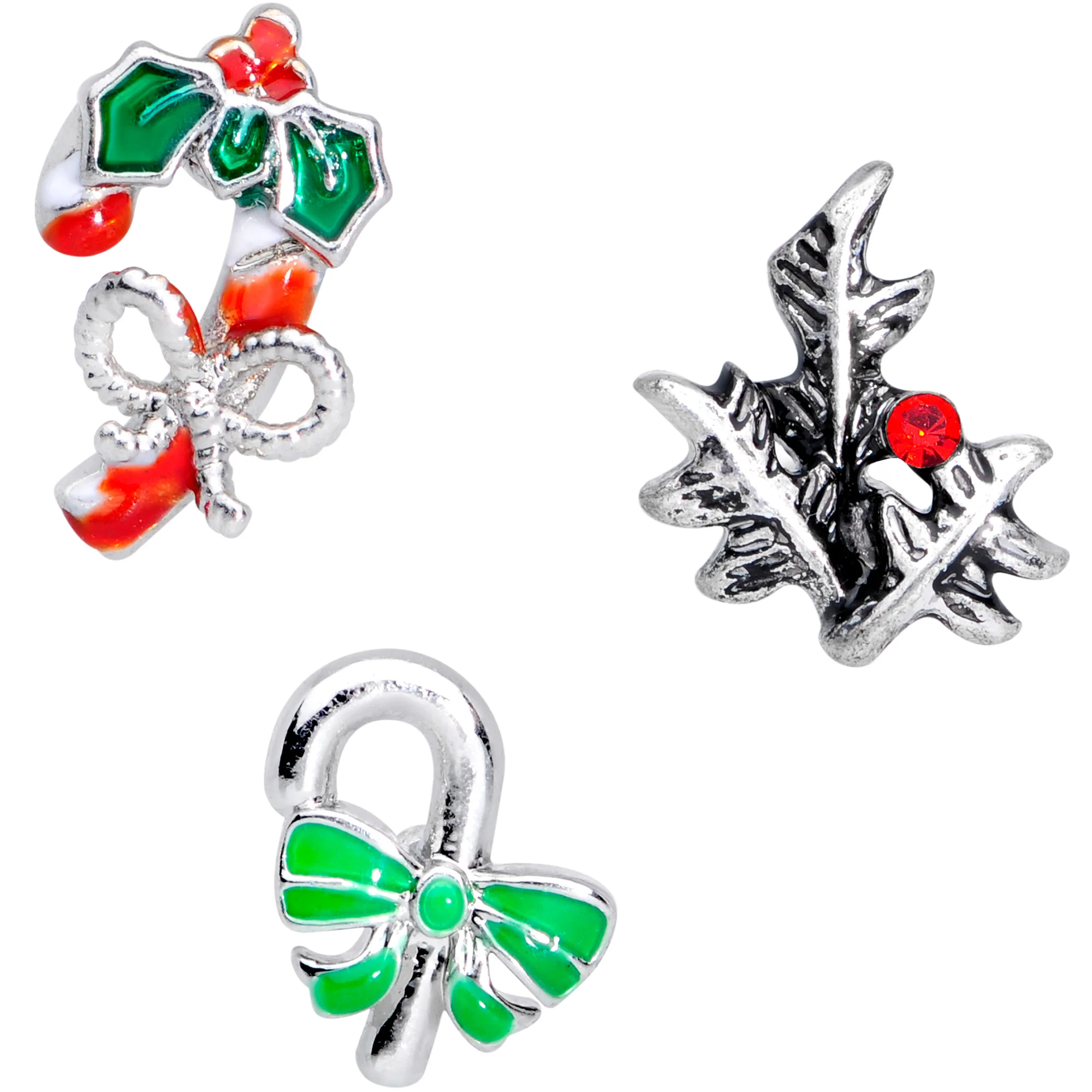 16G 5/16 Red Gem Candy Christmas Labret Monroe Tragus Set of 3 - Image 2