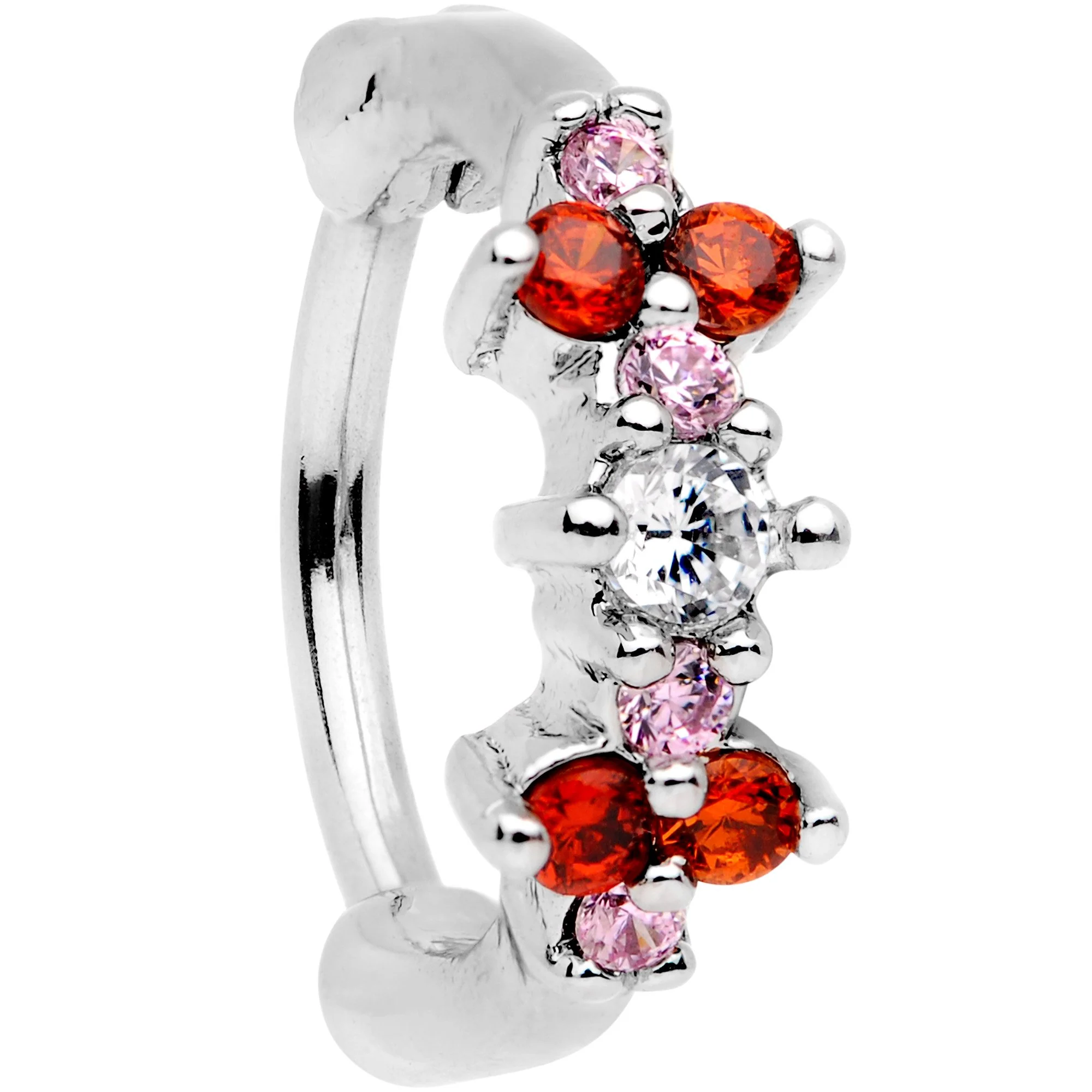 16G 5/16 Red Gem Cluster Hinged Cartilage Clicker - Image 2