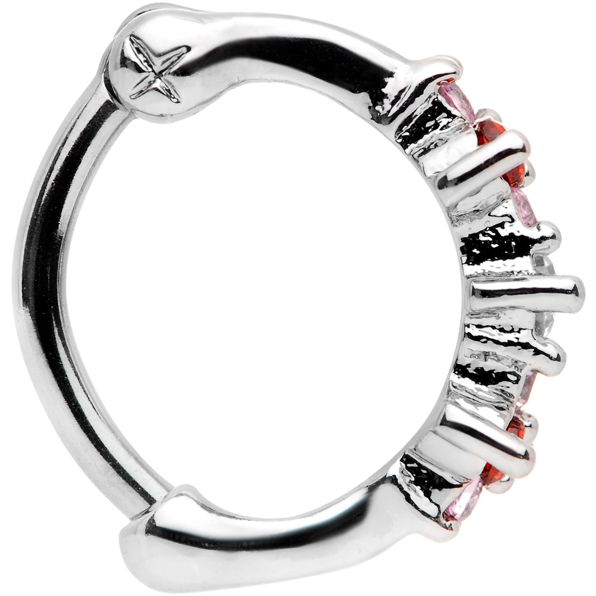 16G 5/16 Red Gem Cluster Hinged Cartilage Clicker - Image 3