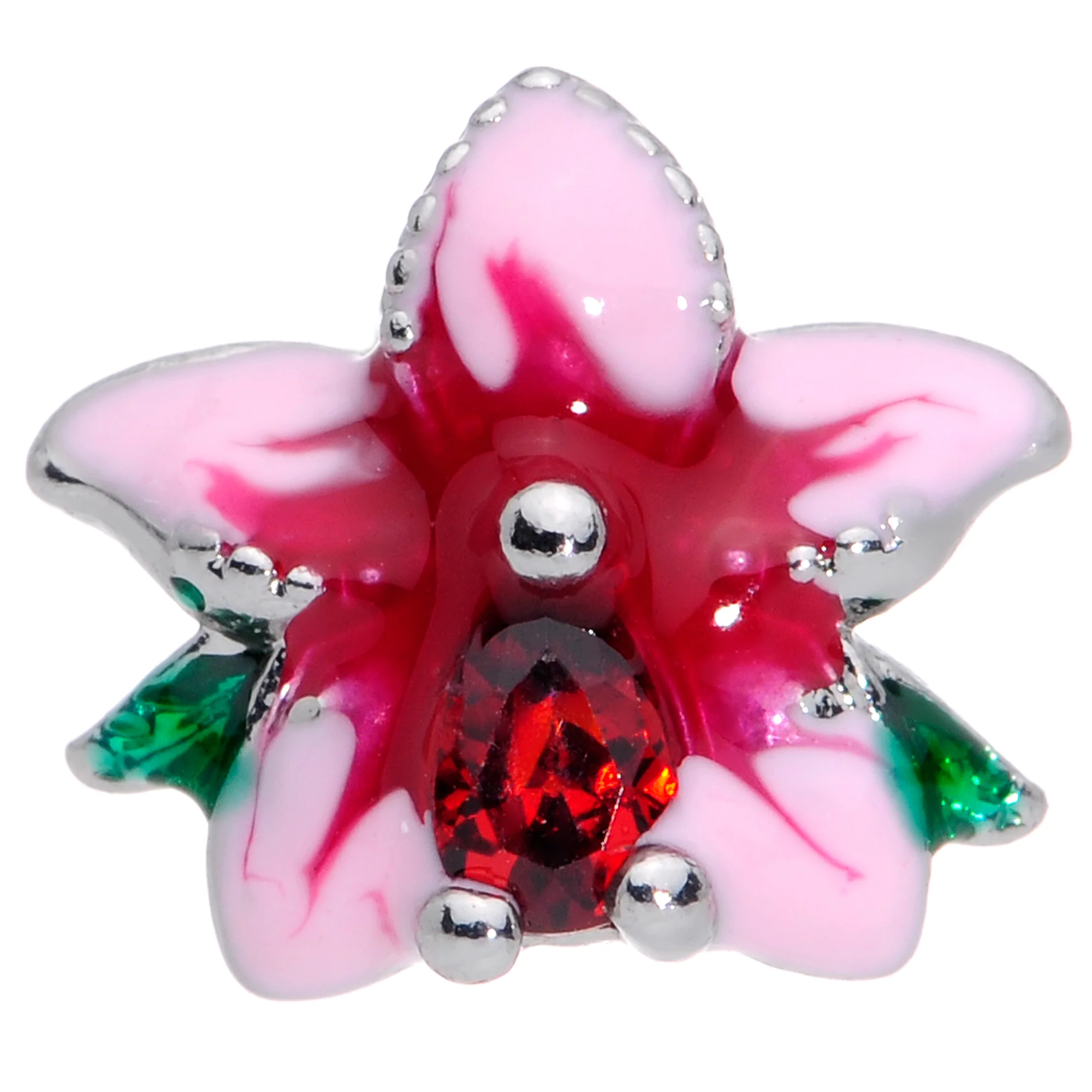 16G 5/16 Red Gem Exotic Flower Labret Monroe Tragus - Image 2