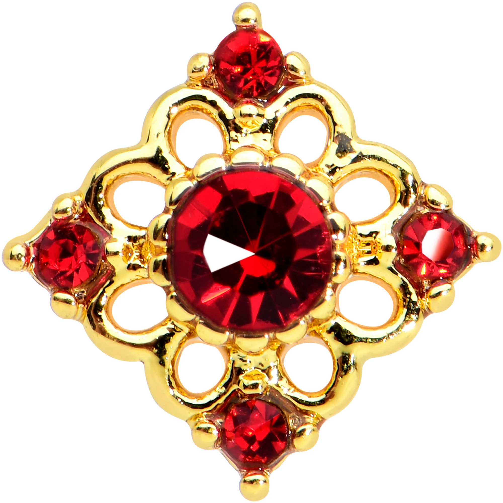 16G 5/16 Red Gem Gold Tone Regal Rhombus Labret Monroe Tragus - Image 2