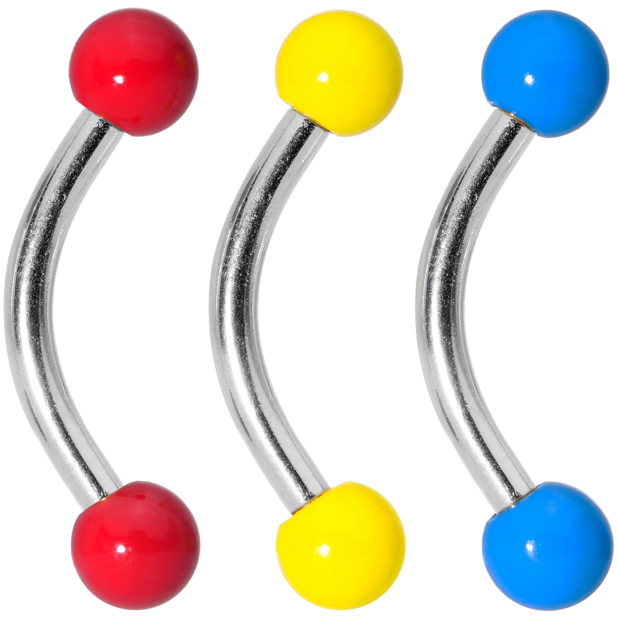 16G 5/16 Red Yellow Blue Glow in the Dark Curved Barbell Set of 3 - Image 2