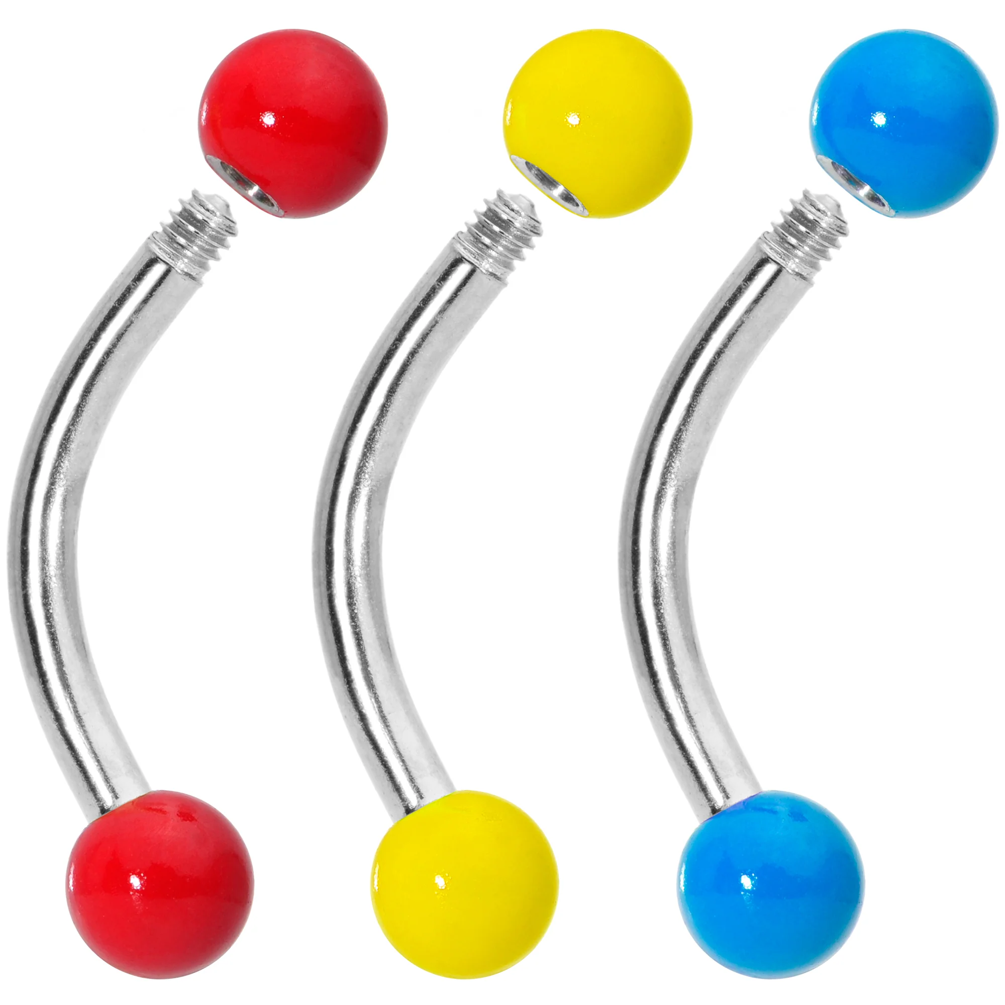 16G 5/16 Red Yellow Blue Glow in the Dark Curved Barbell Set of 3 - Image 3