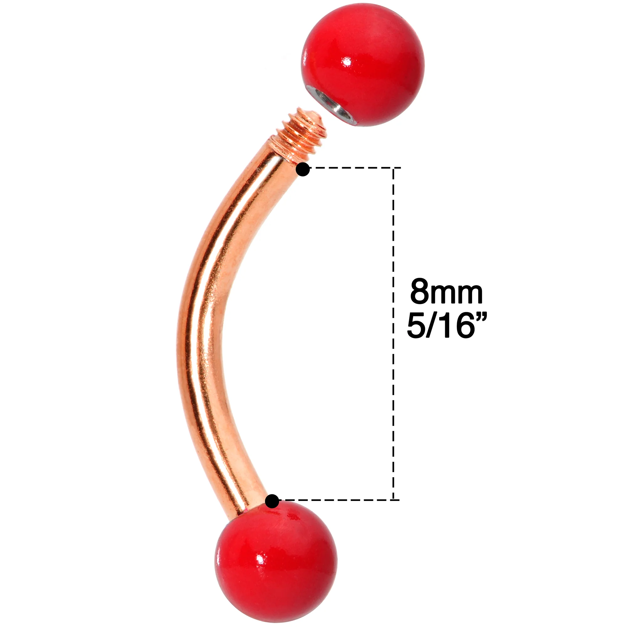 16G 5/16 Red Yellow Glow Rose Gold Tone Curved Barbell Set of 3 - Image 5