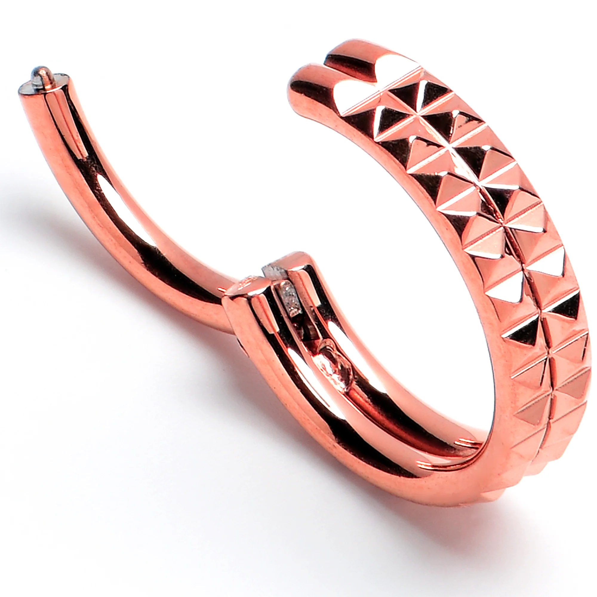 16G 5/16 Rose Gold PVD Pyramid Cut Double Hoop 316L Surgical Steel Hinged Segment Ring - Image 2