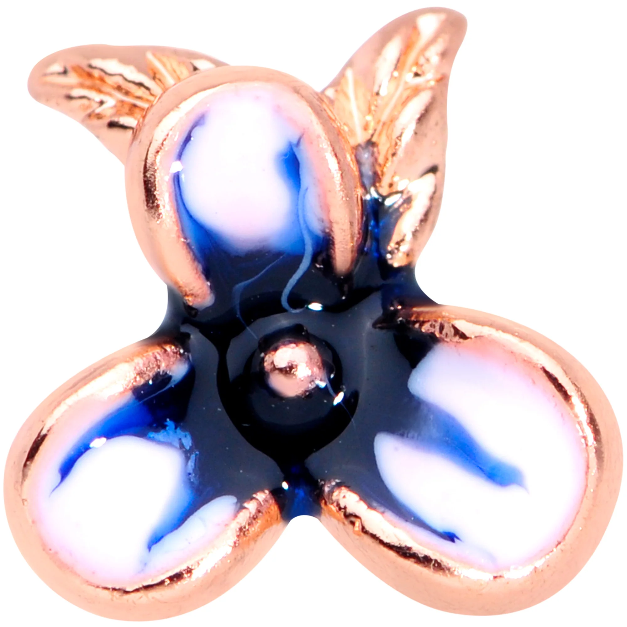16G 5/16 Rose Gold Tone Blue Tropical Flower Labret Monroe Tragus - Image 2
