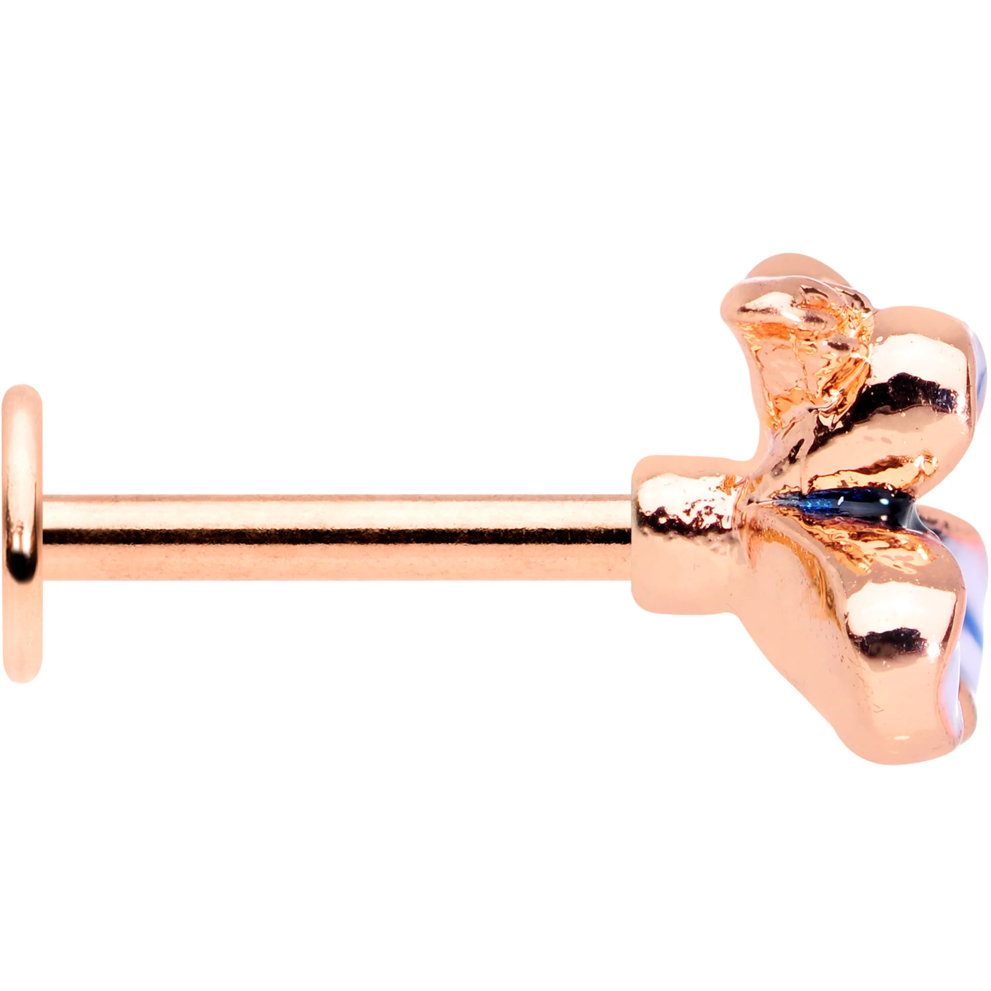 16G 5/16 Rose Gold Tone Blue Tropical Flower Labret Monroe Tragus - Image 3