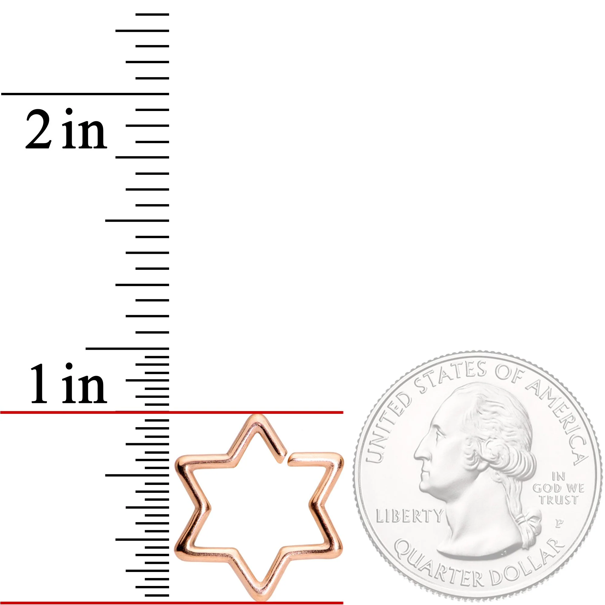 16G 3/8 Rose Gold Tone Hexagram Star of David Closure Ring - Image 2